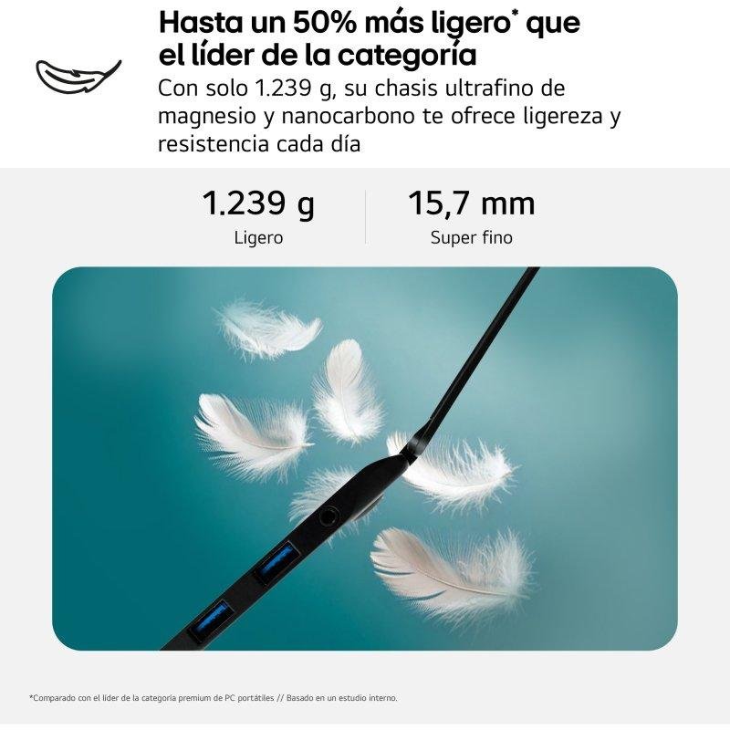 Detalle 2 de LG Gram 16Z90TL-G.AU88BN: portátil ultraligero de 16 pulgadas con rendimiento potente y gran autonomía