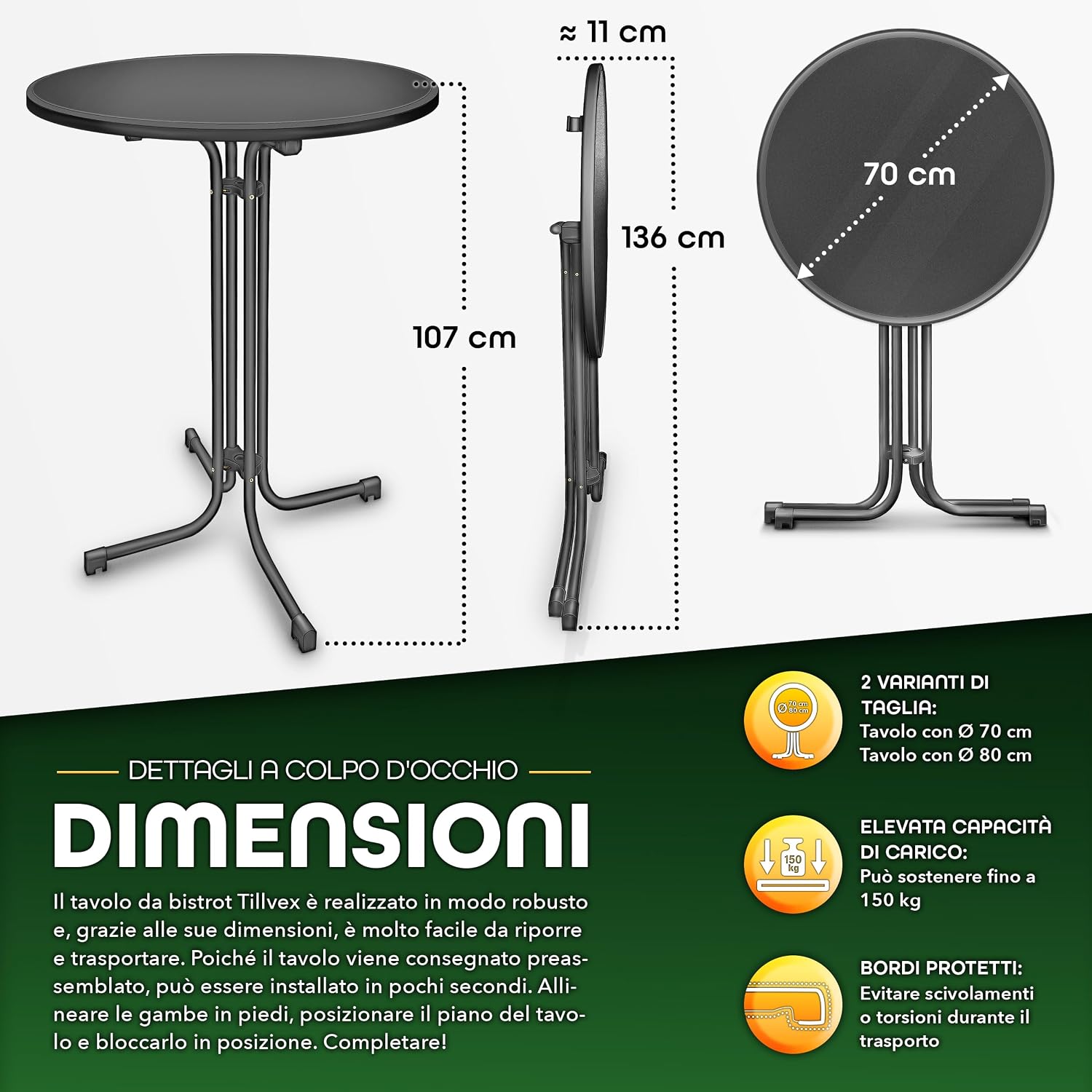Detalle 2 de tillvex® Gastro Tavolo pieghevole Ø 80 cm 🍽