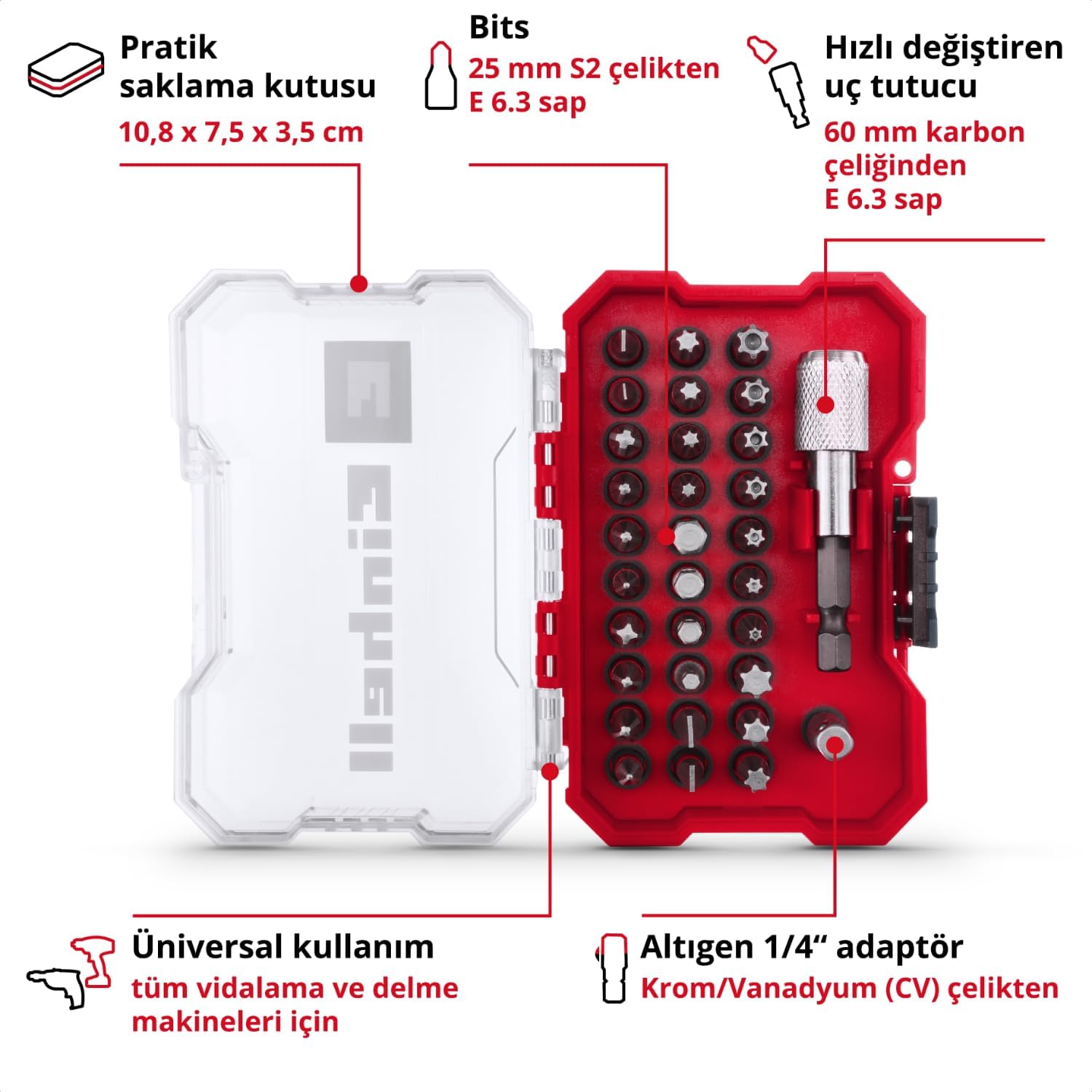 Detalle de Einhell XS-Case 118693 32-Piece Screwdriver Bit Set, S2 Steel