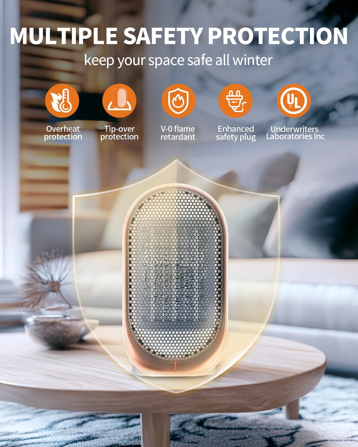 Detalle 2 de BZGG Q22 Portable Ceramic Space Heater, 1000W/700W Modes, Tip-Over Protection