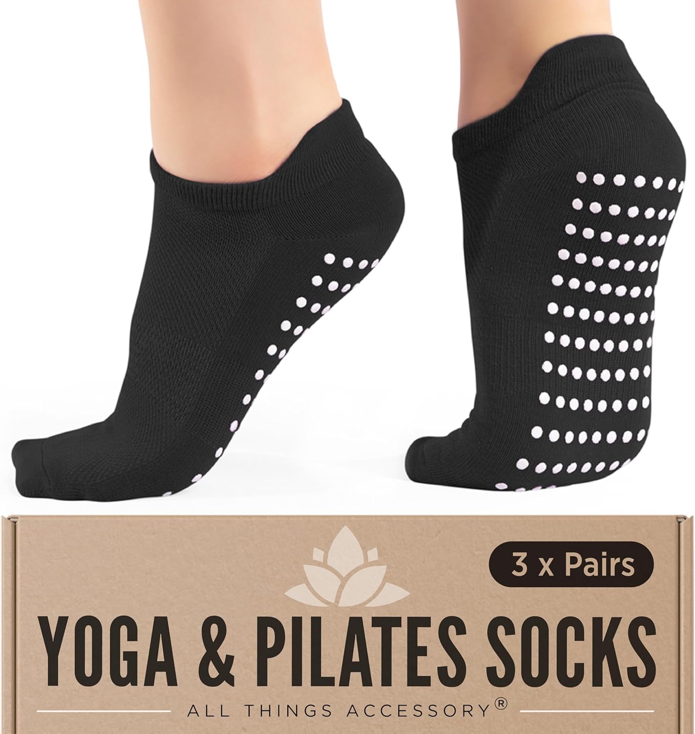 Thumbnail 6 de 3 Pairs Non-Slip Yoga Pilates Socks (Full Toe, Ankle Grip) – UK 4–8 / EU 37–42