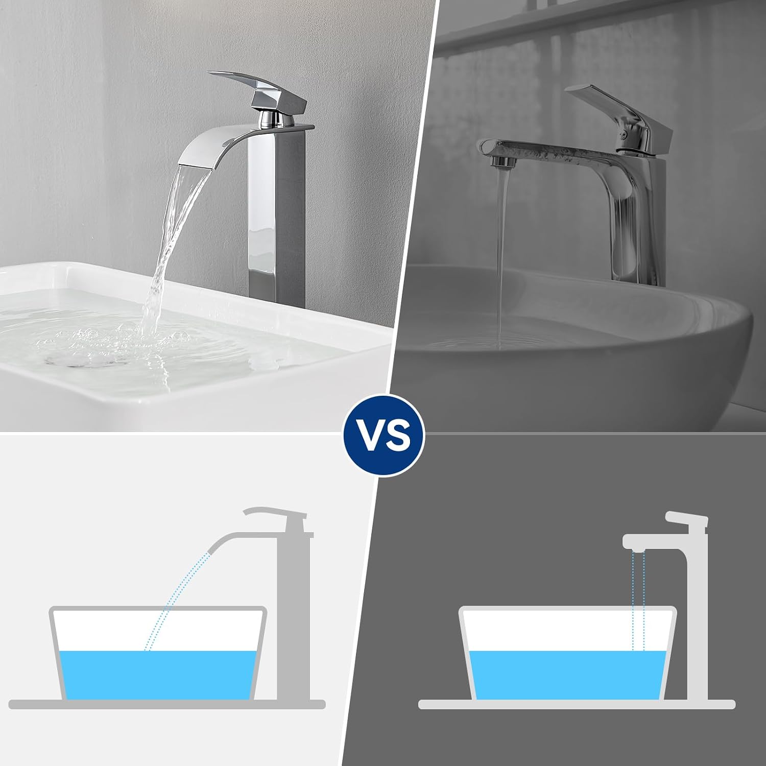 Thumbnail 2 de CECIPA Rubinetto lavabo a cascata alto, cromo, 245 mm di altezza – miscelatore in ottone e acciaio inox