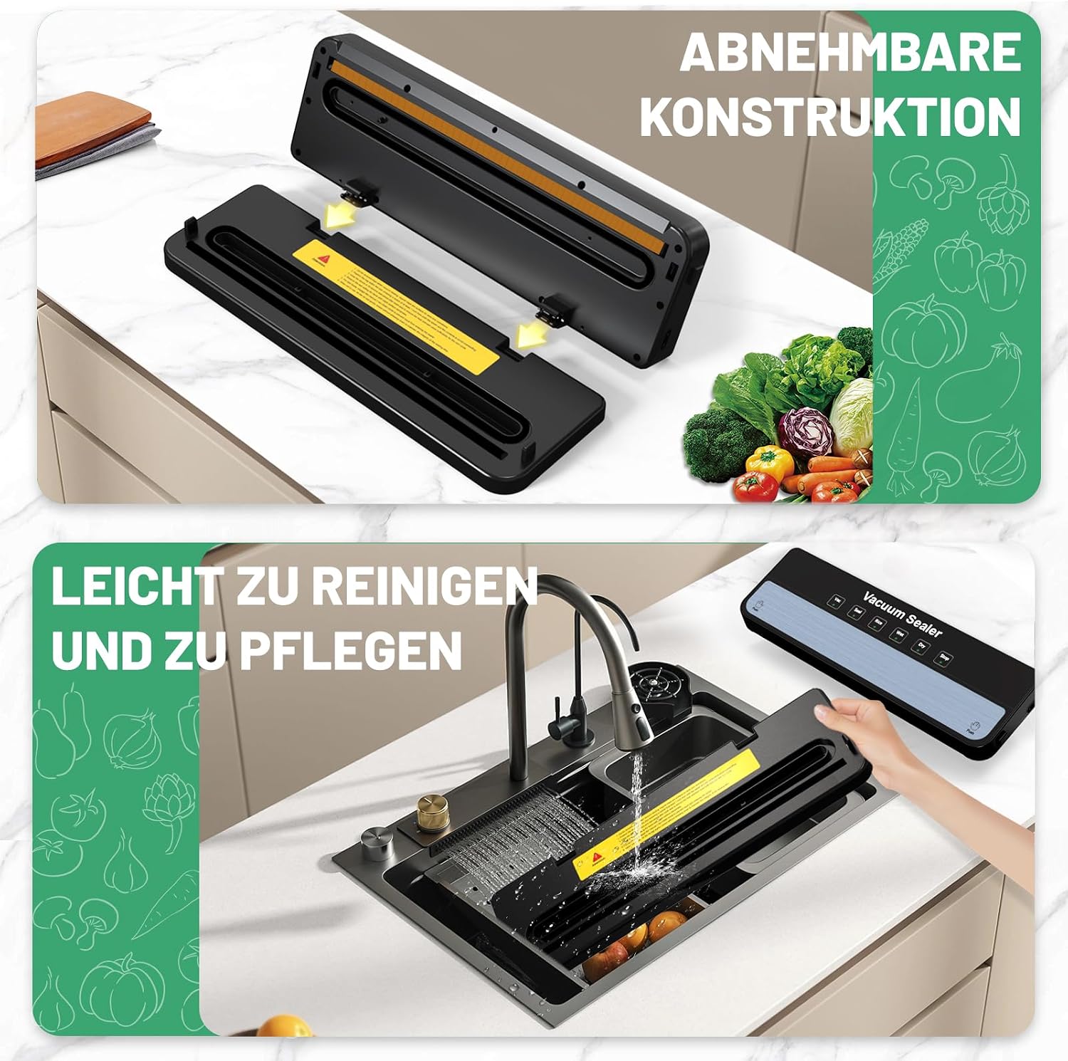 Detalle 2 de Raycial Vakuumierer mit Vakuumierbeuteln – vollautomatisches 6-in-1 Folienschweißgerät für trockene, feuchte & frische Lebensmittel