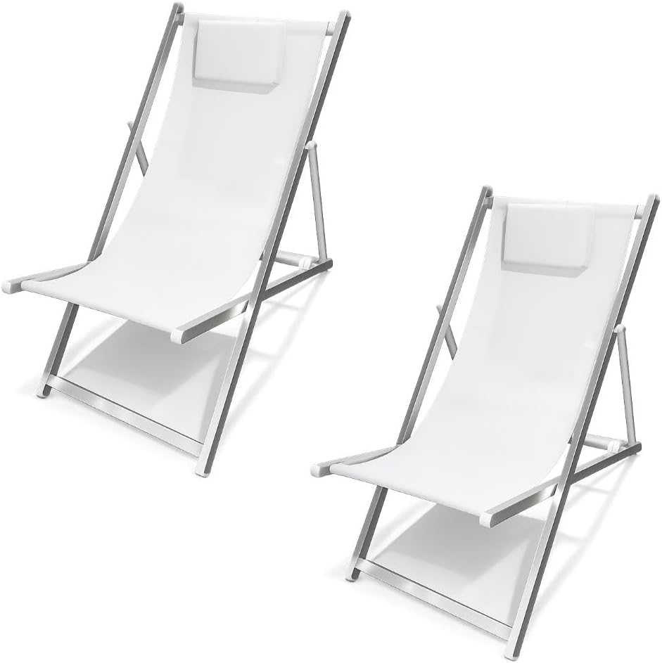 ZIK Set 2 Sedia Sdraio Pieghevole da Giardino con Cuscino Rimovibile — Bianco
