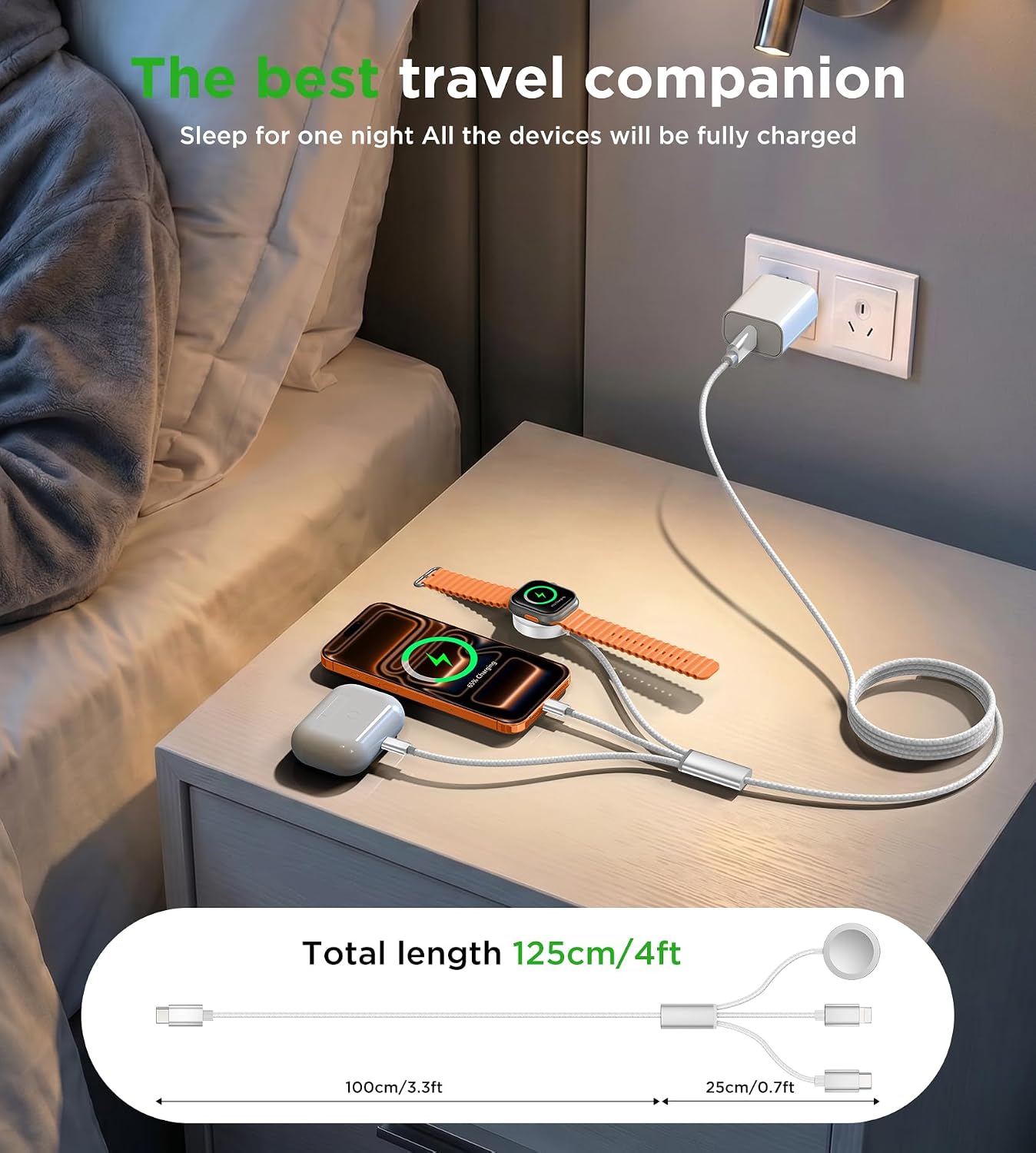 Detalle de toaksi W9-001 3-in-1 Charging Cable with 20W USB-C Charger, 4 ft