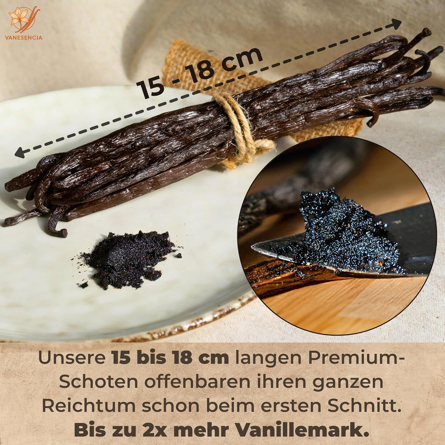 Detalle 2 de 7 Stück Vanilleschoten XL 15–18 cm | Bourbon Vanille aus Madagaskar – GRAND CRU