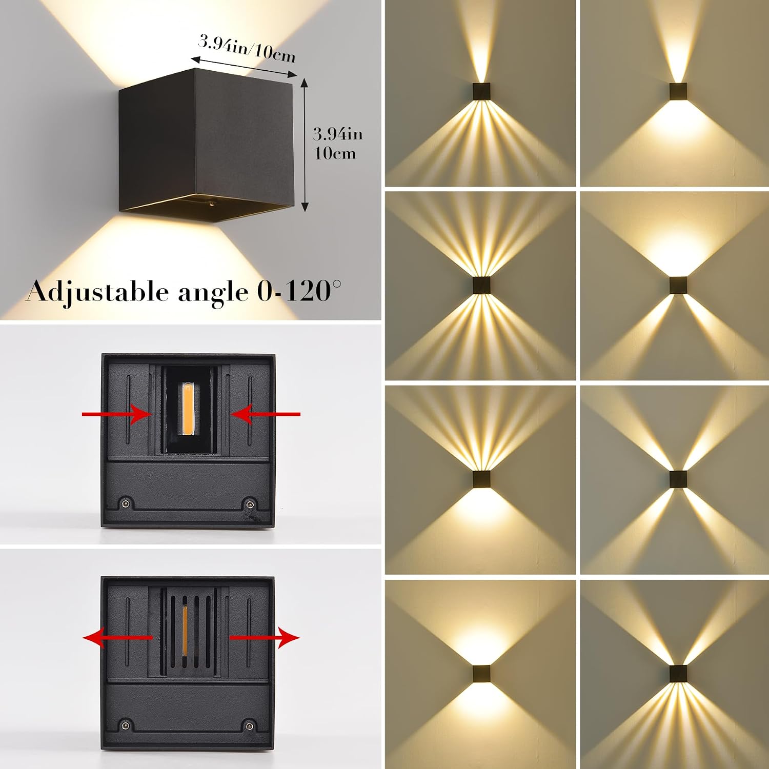 Detalle de SANSHI kit da 2 applique LED da parete 12W IP65 con fascio regolabile 3000K, nero