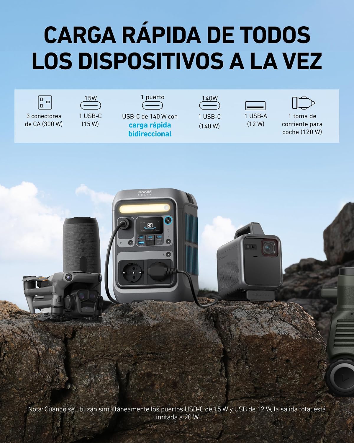 Detalle 1 de Anker SOLIX C300X estación LiFePO4 288 Wh