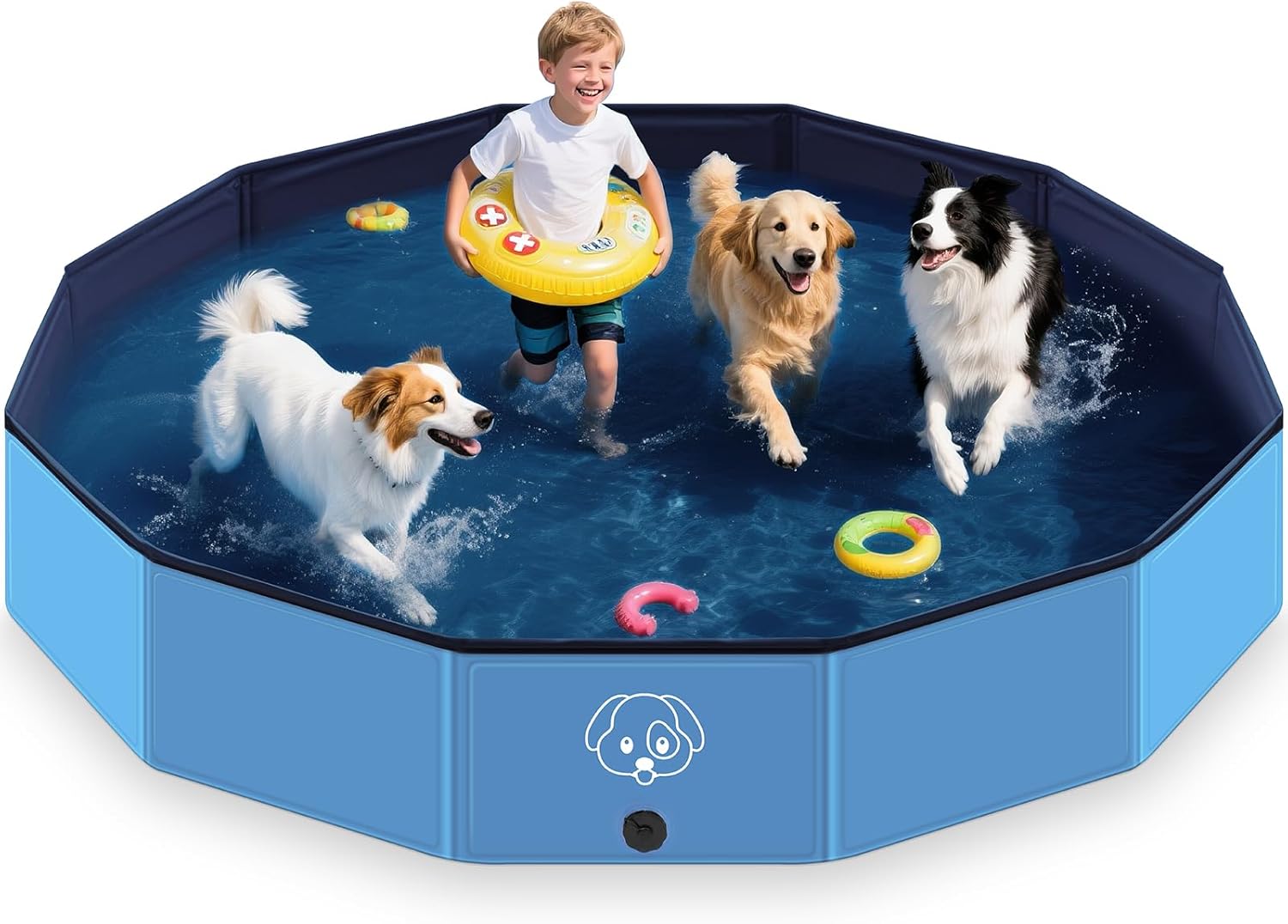 Lozzzyo Hundepool 160 × 30 cm – faltbar, rutschfestes PVC Planschbecken für große Hunde