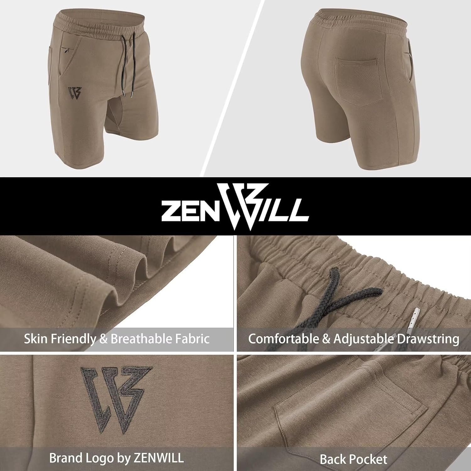 Detalle 1 de ZENWILL Mens Gym Shorts with Zip Pockets