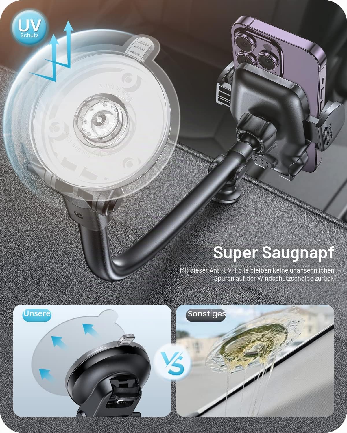 Thumbnail 4 de APPS2Car Universal Auto-Halterung mit Saugnapf und 33 cm Schwanenhals (360°) für Smartphone