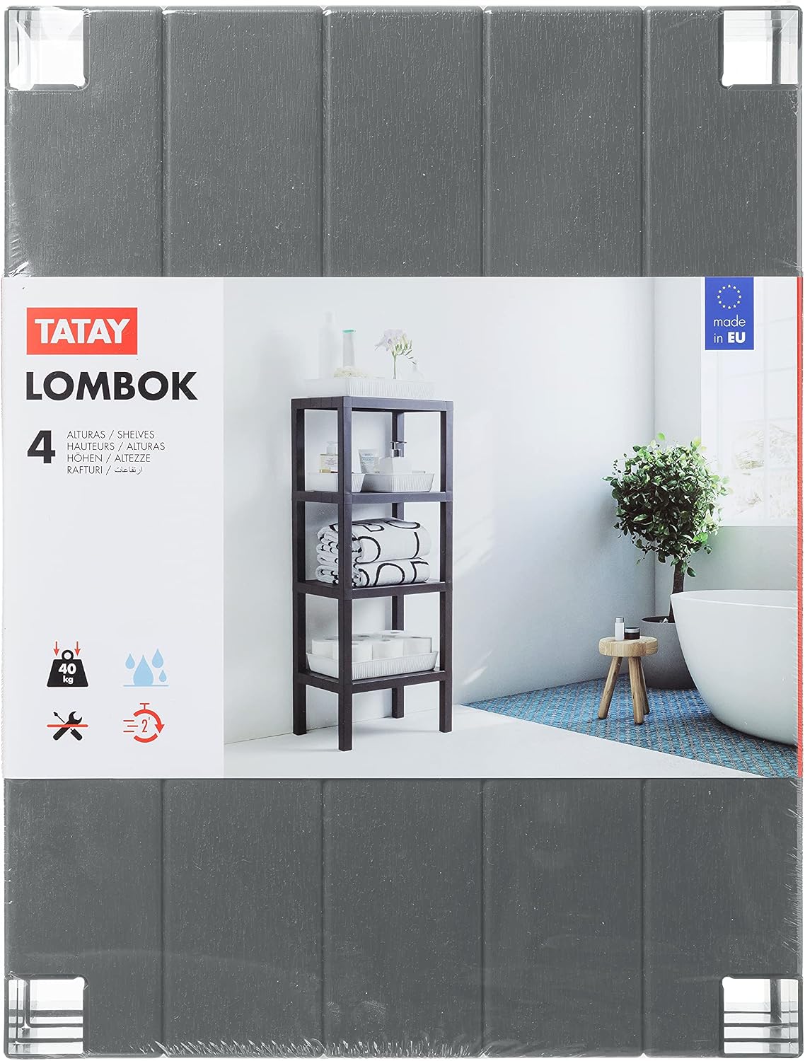 Thumbnail 4 de TATAY Scaffale Bagno Lombok a 4 ripiani grigio, resistente all’umidità fino a 40 kg