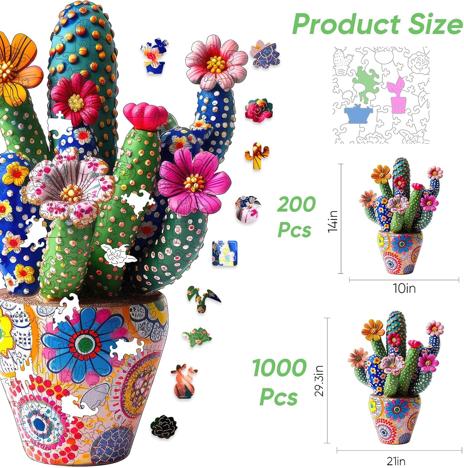 Detalle de Mys Aurora Cactus Flower 1000-Piece Wooden Jigsaw Puzzle