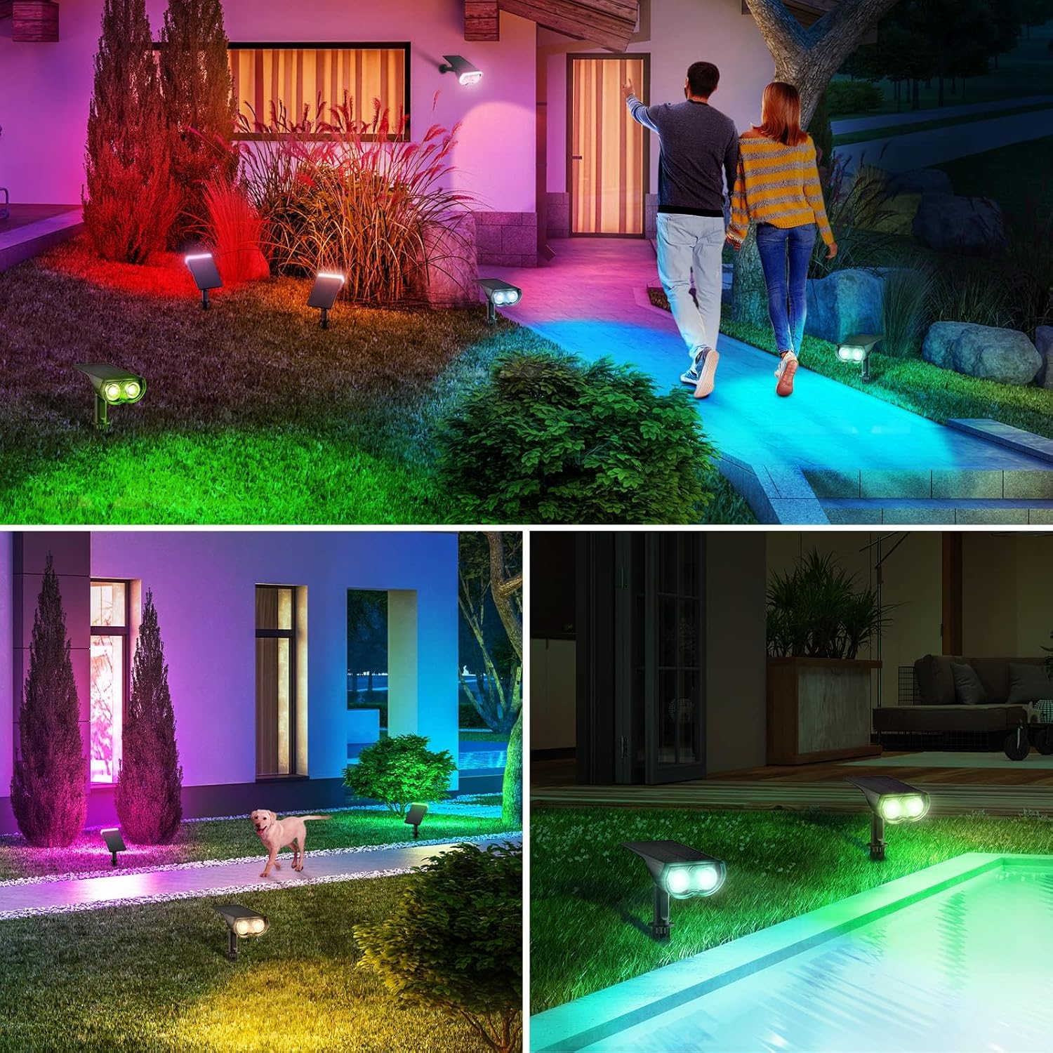 Thumbnail 6 de Linkind Colour Changing Solar Lights, RGBW 9-Colour Ground Stake Spotlight (4 Pack)