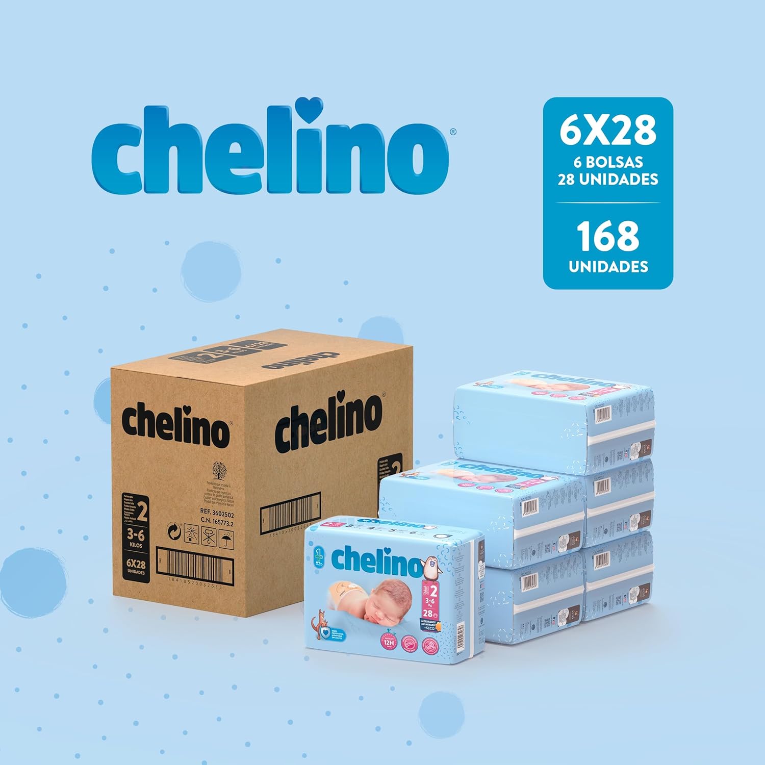 Thumbnail 1 de Chelino Pañales infantiles Talla 2 (3-6 kg) – 168 pañales, con doble barrera antiescapes