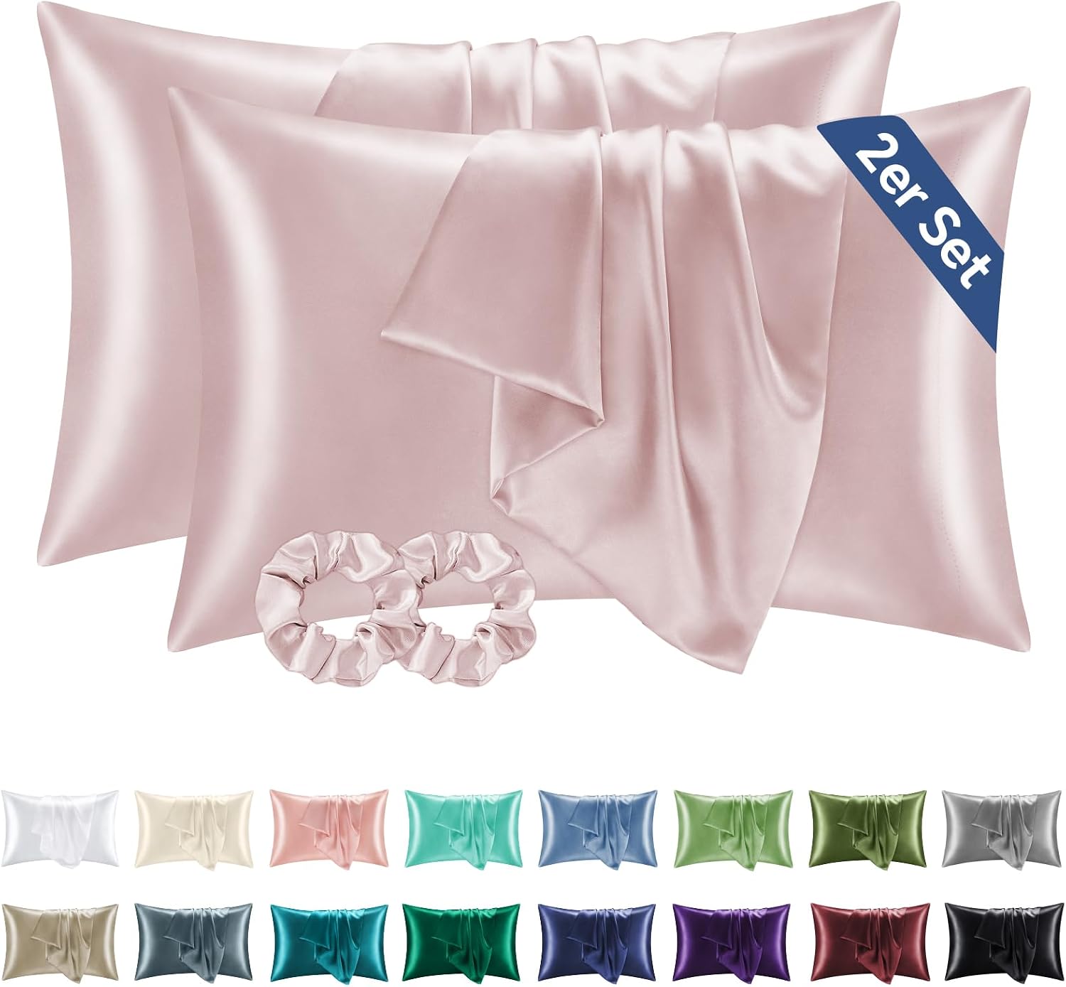 Detalle de BEDELITE Satin Kissenbezug 40x60 Altrosa – Kopfkissenbezug 2er Set