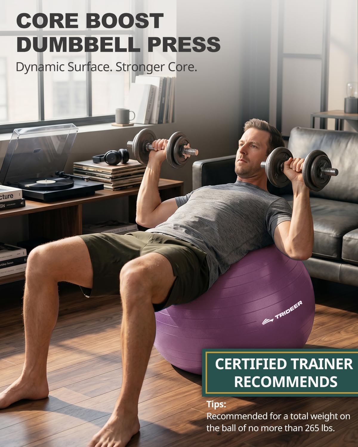 Detalle 2 de Trideer TRUS-6601SBMA65B Exercise Ball, 65 cm, Non-Slip PVC, Pump Included