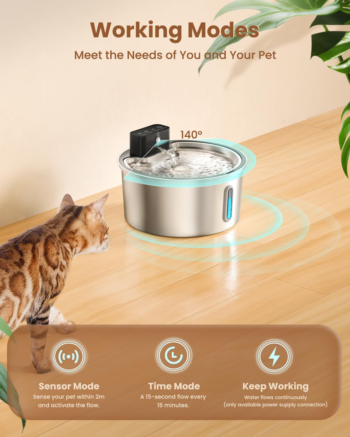 Thumbnail 2 de PawPoll Wireless Cat Water Fountain (3.2L) with Rechargeable Battery, Sensor Mode & 6 Filters
