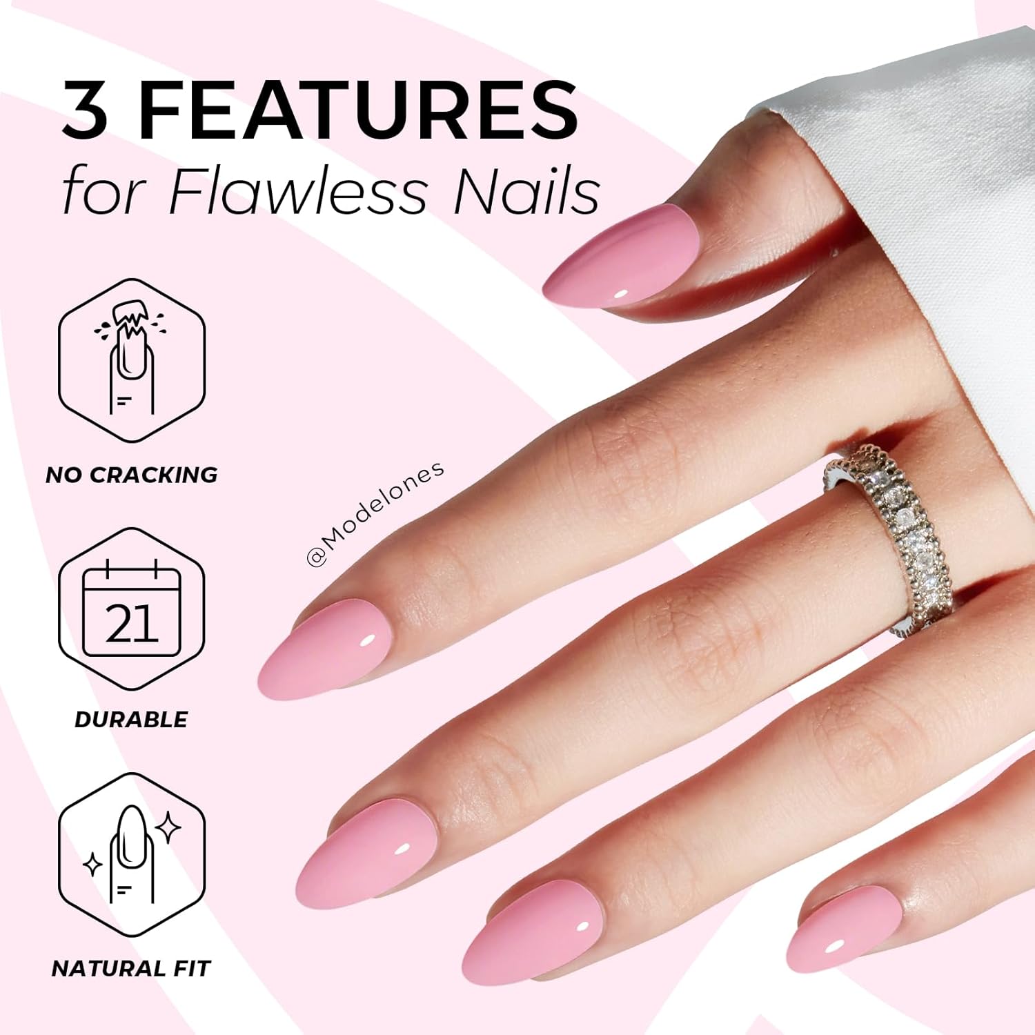 Thumbnail 3 de Modelones Pink Press on Nails Almond | 32Pcs Reusable Nail Kit