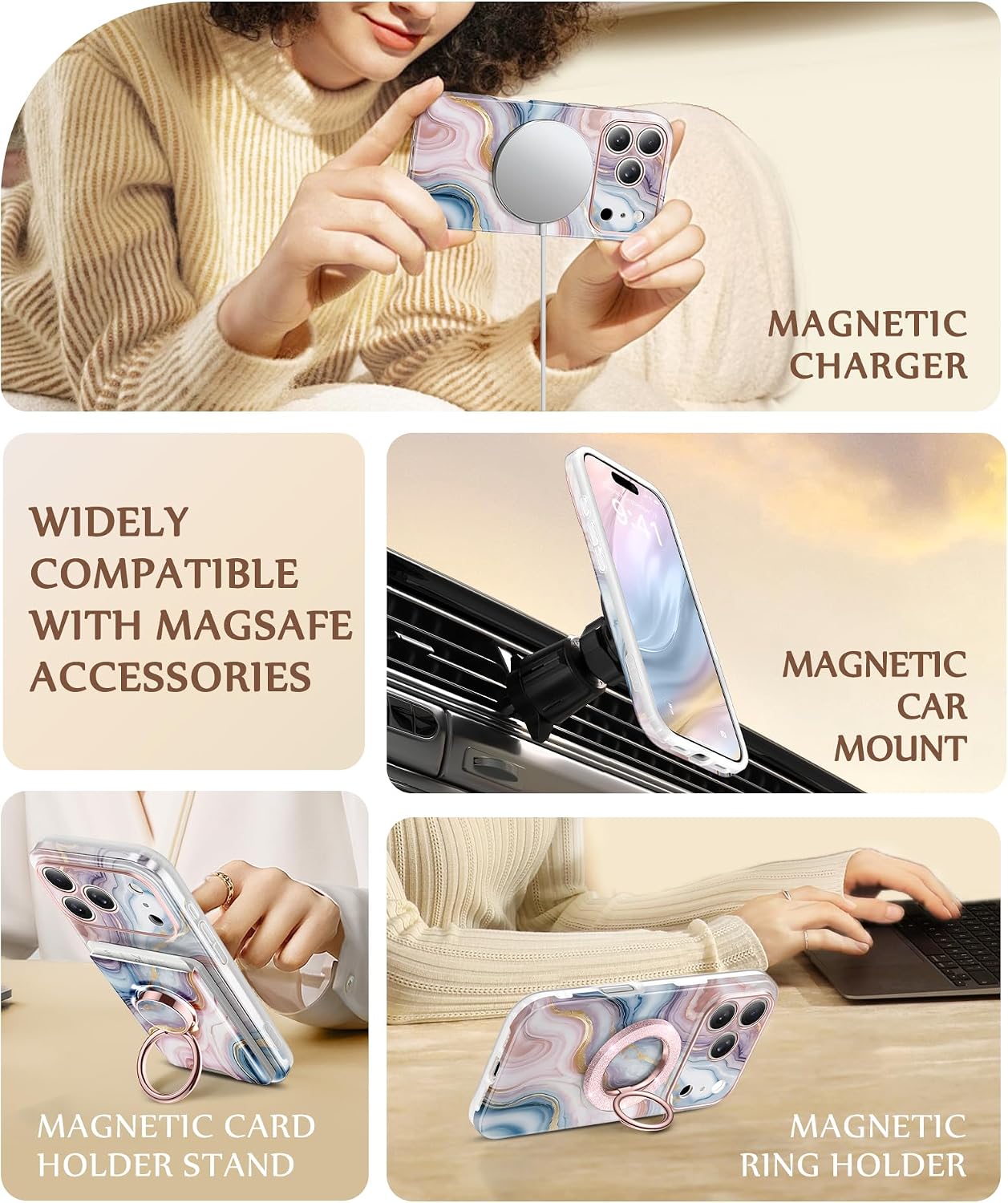 Thumbnail 3 de GVIEWIN Marble Case for iPhone 18 Pro/17 Pro, MagSafe Compatible