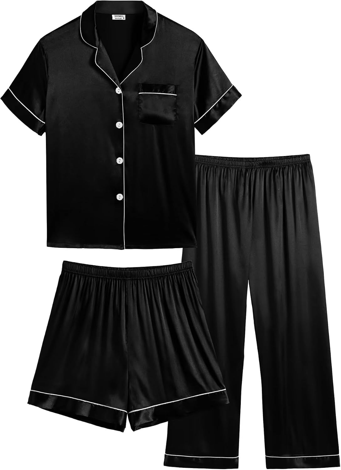 Thumbnail 5 de SWOMOG Kid's Silk Pyjamas 3PCS Satin Sleepwear Set for Girls and Boys (4–16)