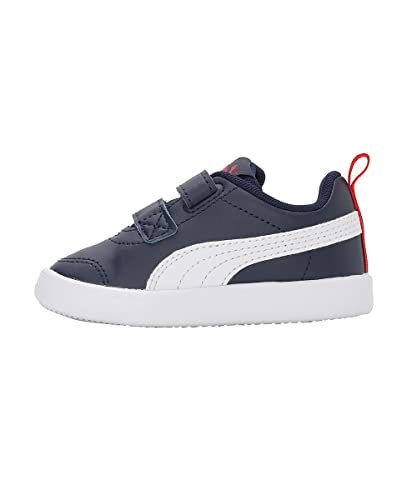 Detalle de PUMA Courtflex V2 V Inf: scarpe da ginnastica basse in pelle scamosciata per bambini, colore Peacoat/High Risk Red, taglia 26 EU