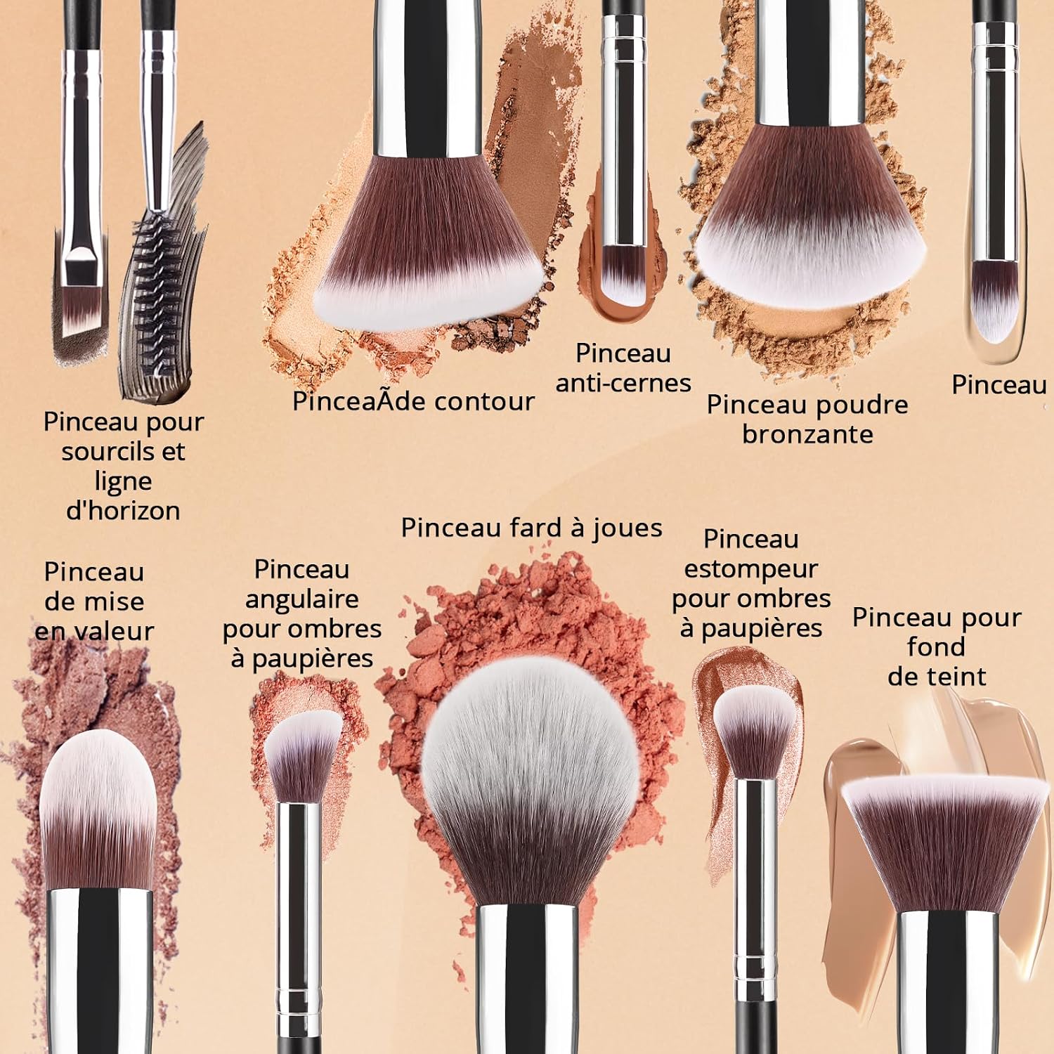Thumbnail 2 de BEAKEY Lot de Pinceaux de Maquillage – 12 pièces avec étui noir (fond de teint, fard à paupières, blush, anticernes)