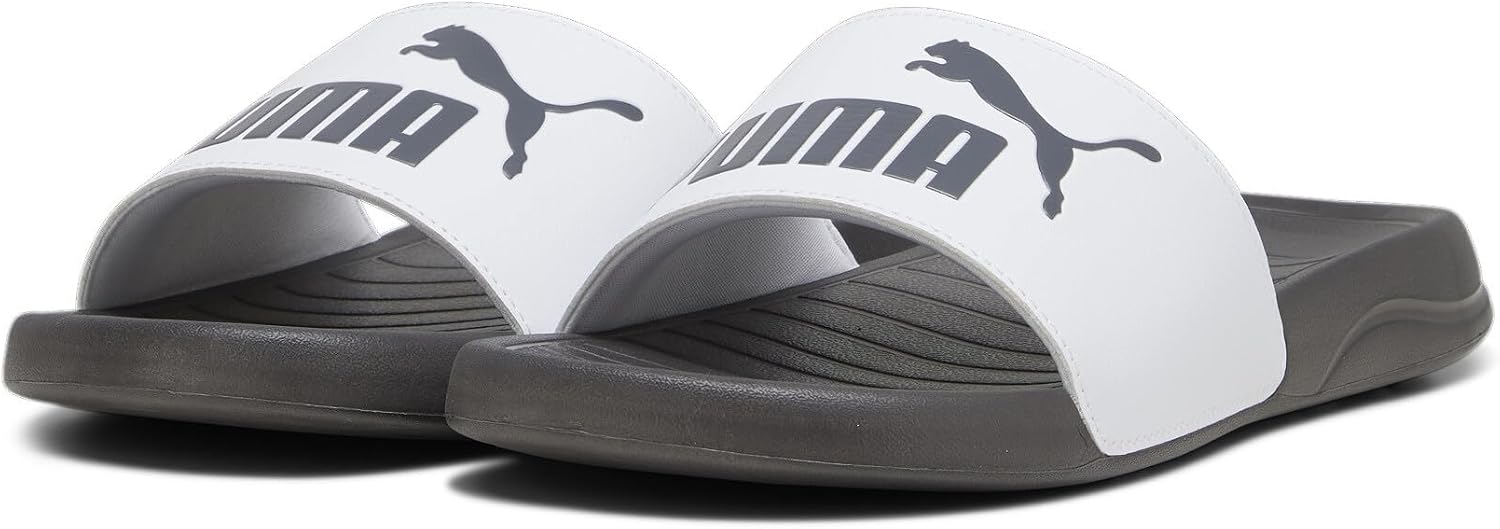 Detalle de PUMA Popcat 20 Sandales à enfiler – Unisex, White Dark Coal, 35.5 EU