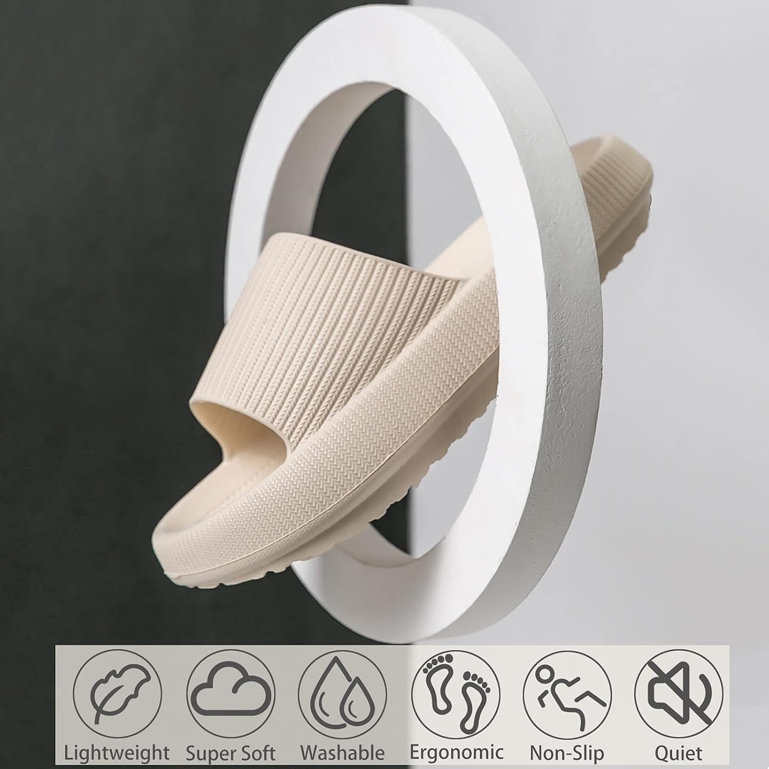 Detalle 2 de Rosyclo Cloud Slippers for Women and Men — Thick Sole, Non-Slip Cloud-Soft Indoor/ Bathroom Shower Slides