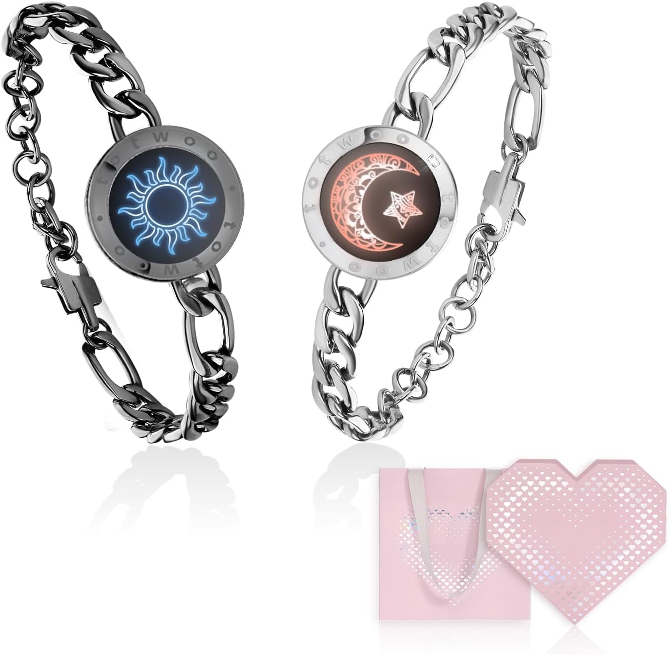 Thumbnail 6 de TOTWOO Bracciali per coppie con collegamento Bluetooth, luci e vibrazione tramite app in acciaio 316L