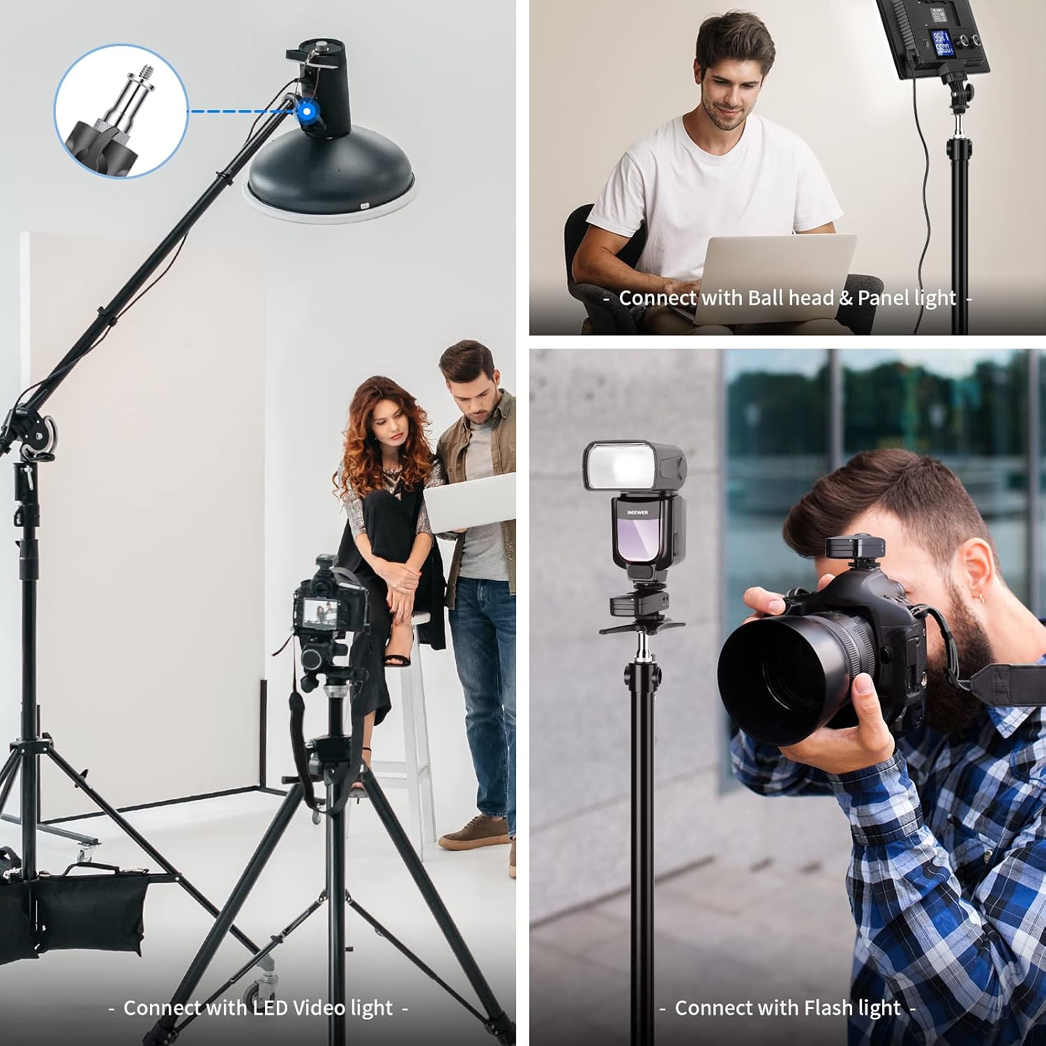Detalle 2 de NEEWER ST23 (3er-Set) Metall-Konverter 1/4" auf 3/8" für Studio-Lichtstative & Hot-/Cold-Shoe