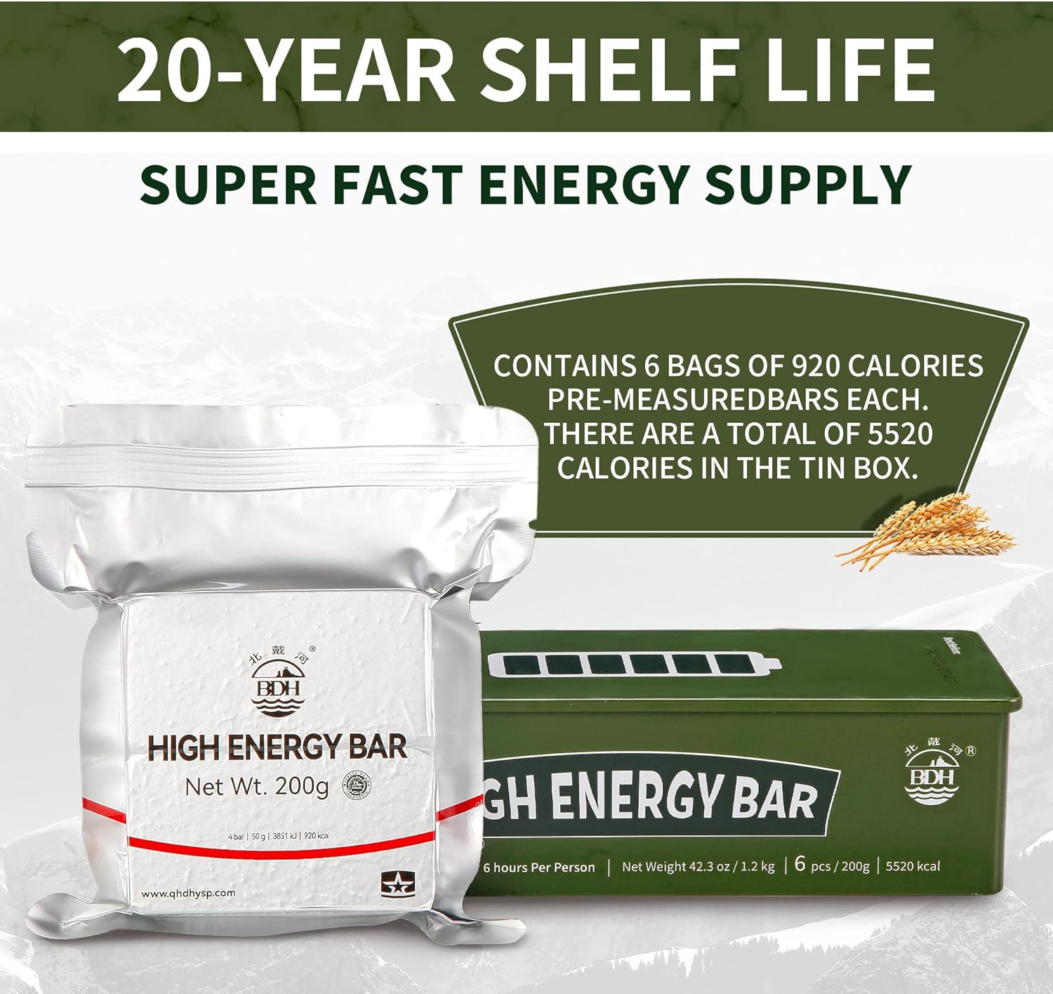 Detalle 2 de BDH barre alimentari di emergenza 20 anni, 250 g/bar 🍫