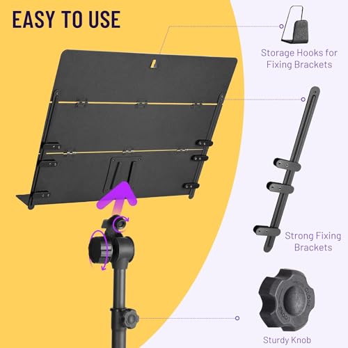 Detalle de CAHAYA Pupitre Musique Triple Pliable Portable Métal – hauteur 78–142 cm