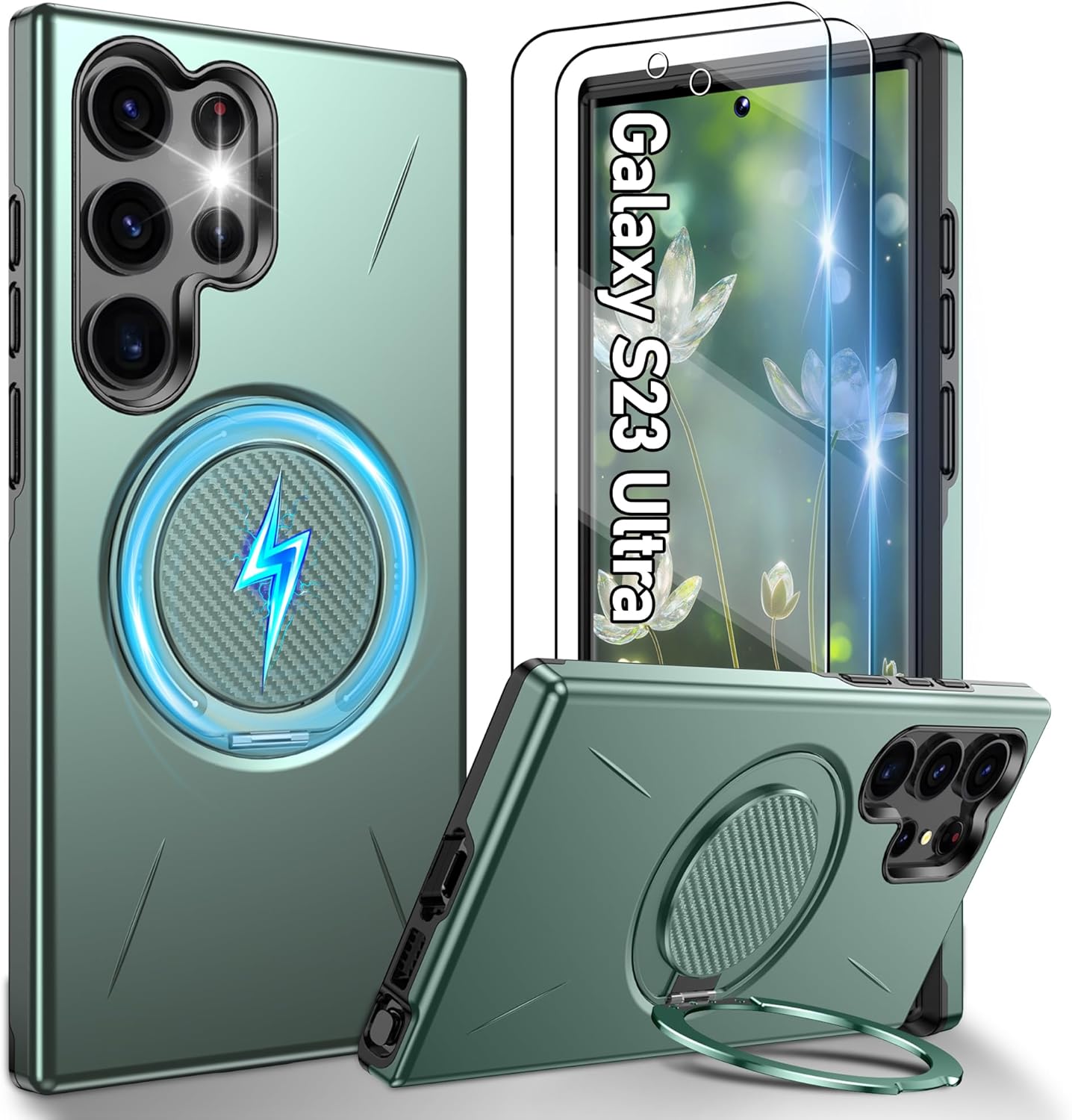 Detalle de Gritup Case for Samsung Galaxy S22 Ultra / S23 Ultra — Green, with MagSafe Compatibility and Built-in Kickstand