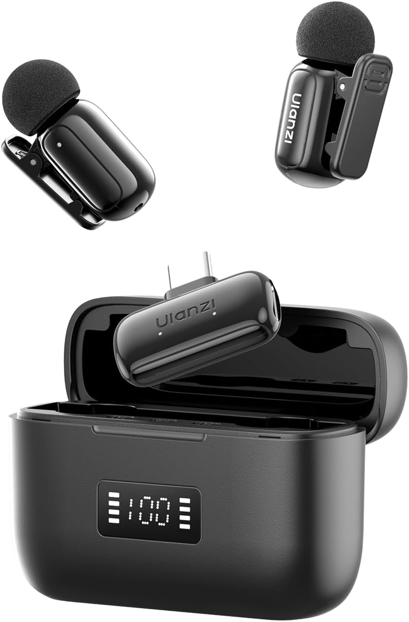 Detalle de ULANZI A200 Mini Wireless-Lavaliermikrofon für iPhone & Android: kompakt, bis 100 m Reichweite, 30 h Akkulaufzeit