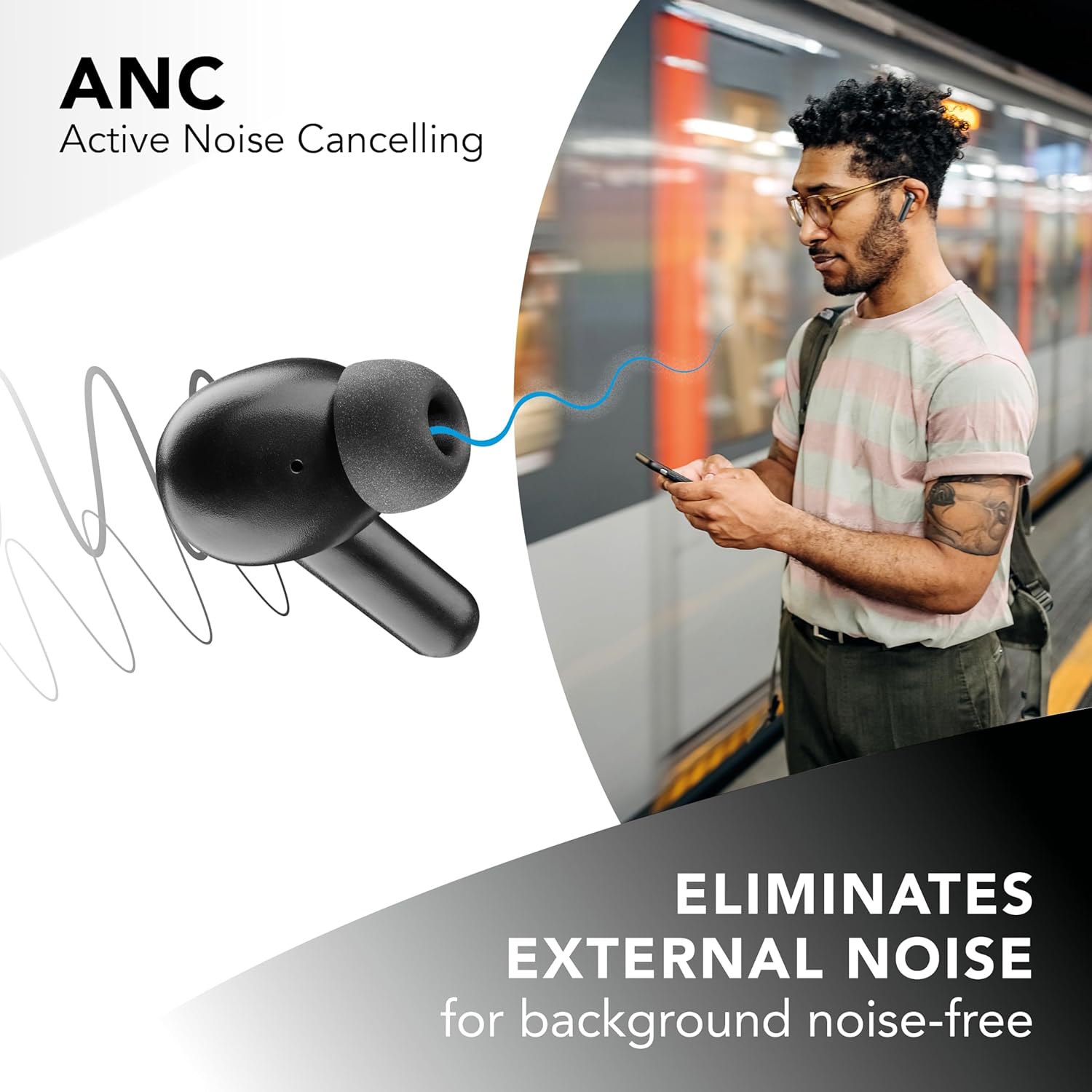 Detalle 2 de Music Sound écouteurs sans Fil Numia – ANC, mode Transparence et 30 h d’autonomie (Noir)