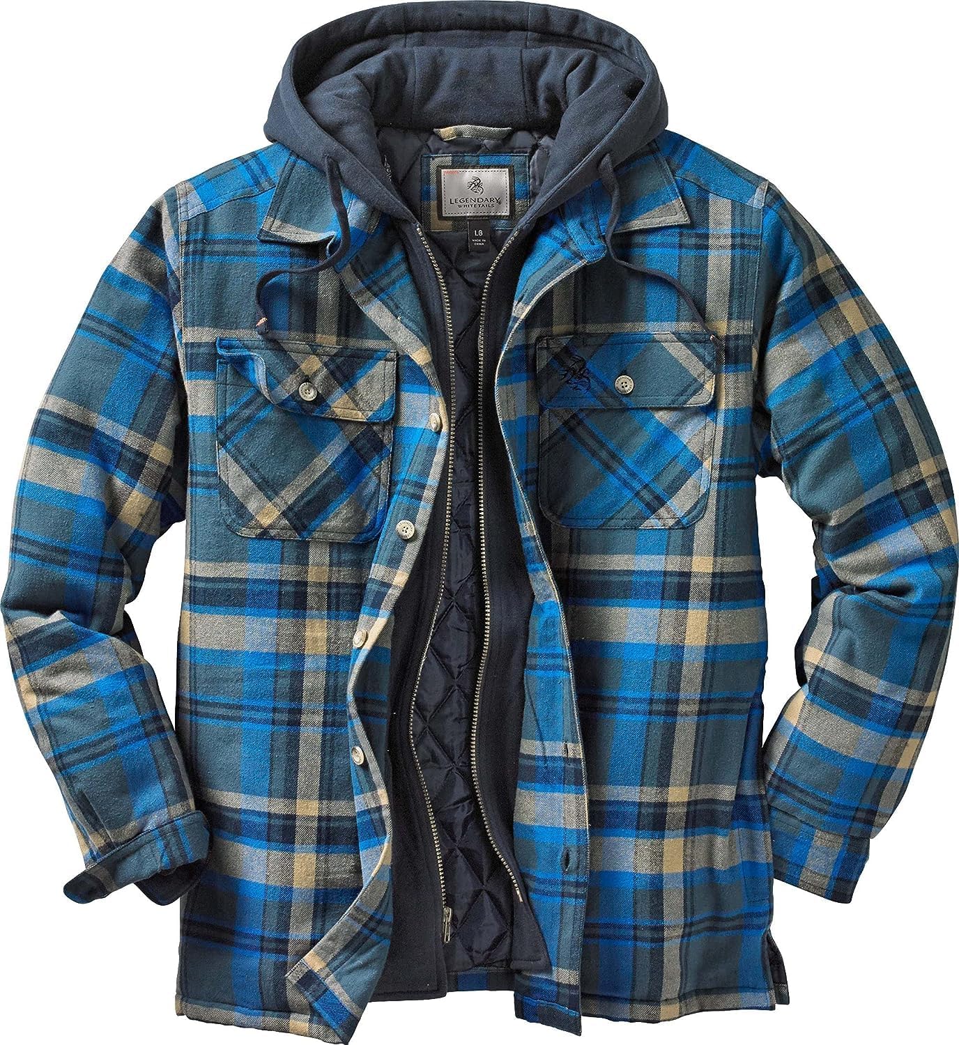 Detalle de Legendary Whitetails Mens Plaid Flannel Shirt Jacket Quilted with Hood Polyfill Insulated Shacket