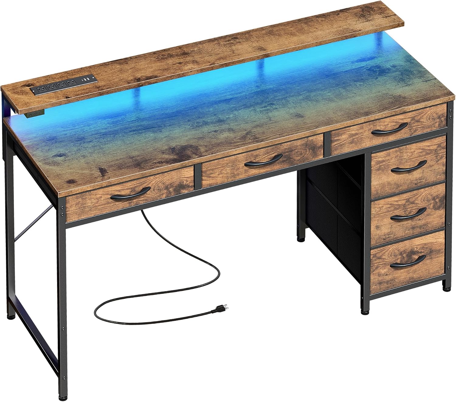 Detalle de Huuger 7990FC Gaming Desk with 6 Drawers, RGB Lighting and Power Outlets