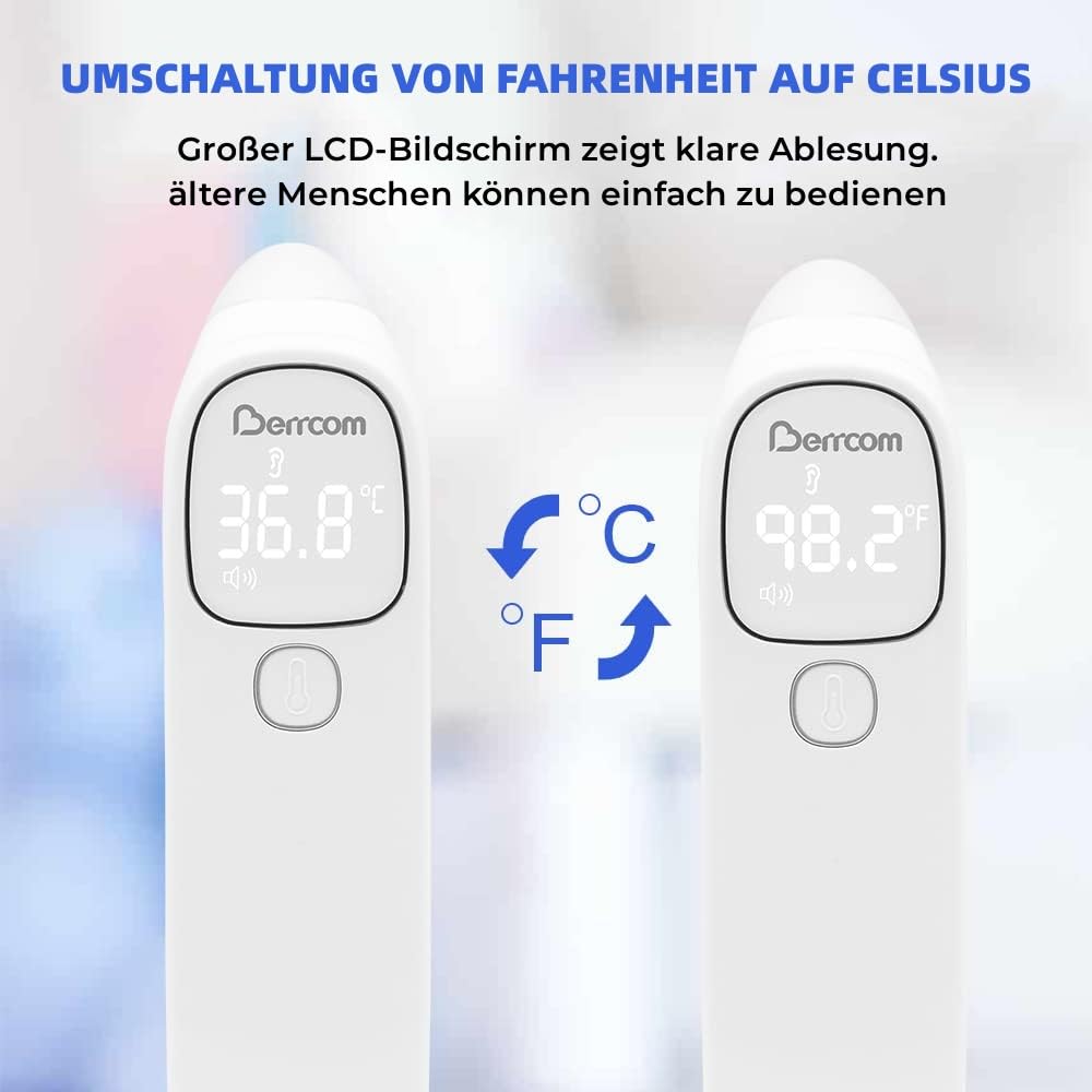 Thumbnail 5 de Berrcom Forehead & Ear Digital Thermometer (Non-Contact Infrared) with Fever Alarm, °C/°F Switch