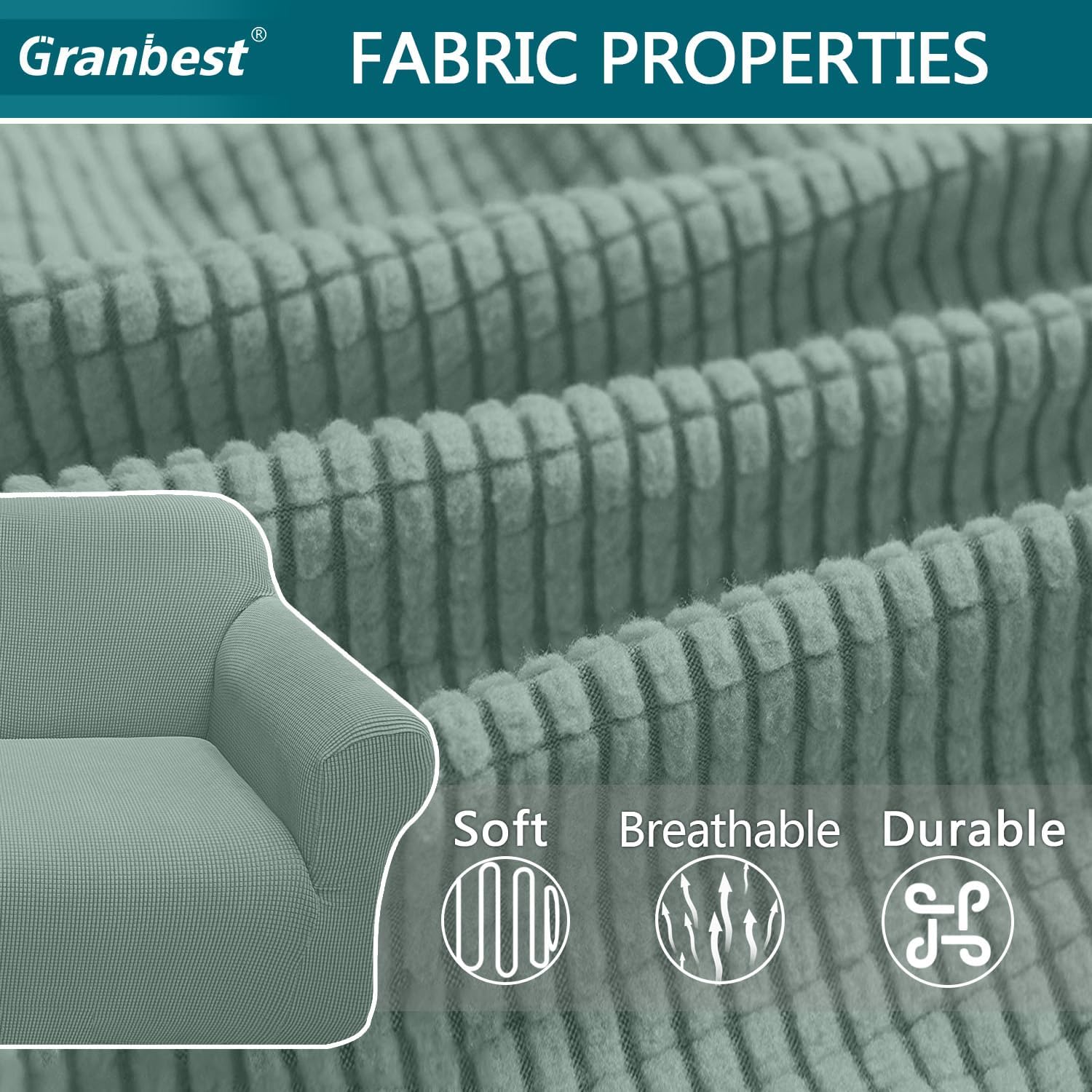 Detalle 2 de Granbest Copridivano altamente elasticizzato 3 posti verde 🛋