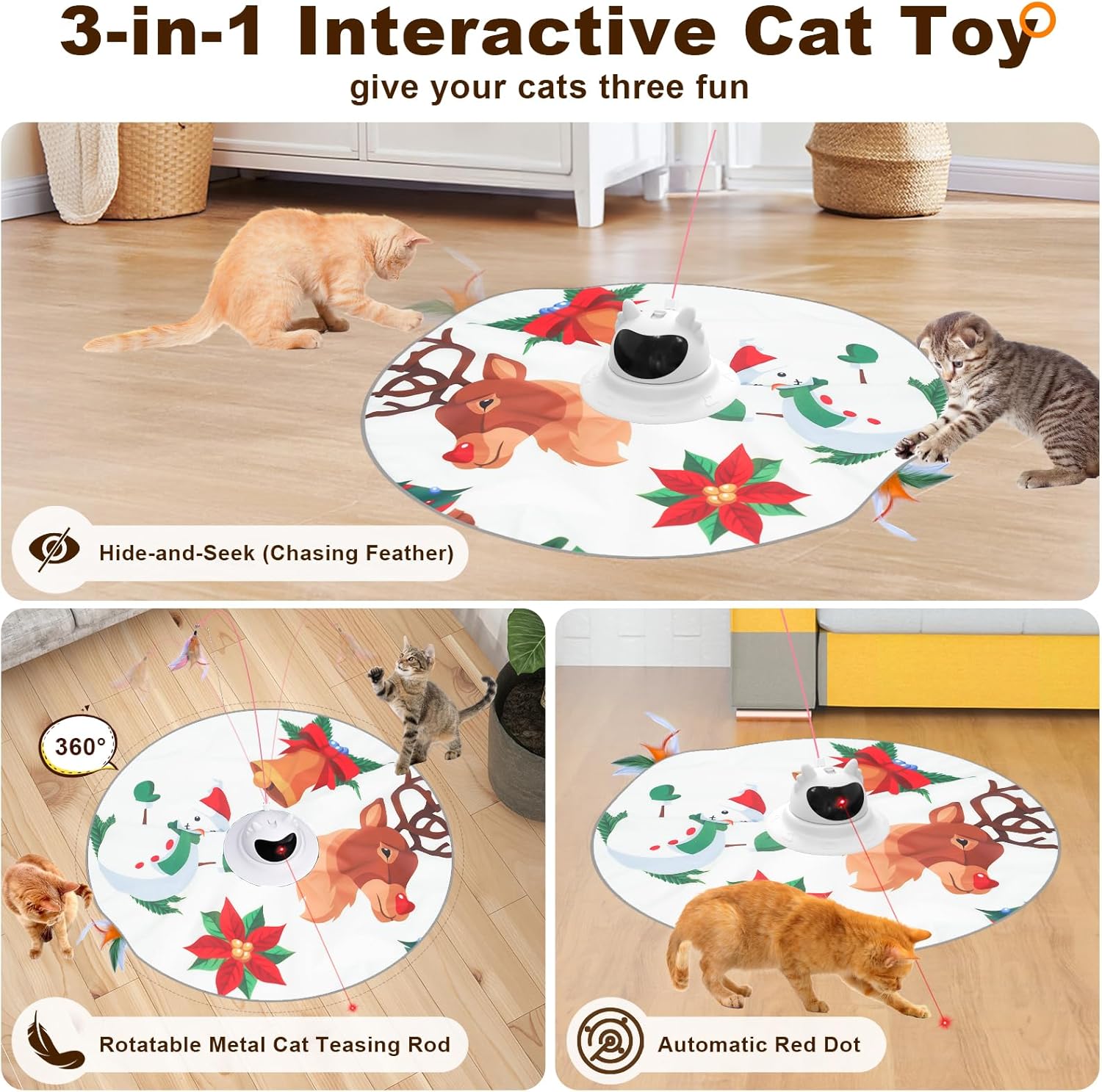 Thumbnail 1 de Spessn Giocattolo Interattivo per Gatti 3 in 1: gioco automatico con piume, punto rosso regolabile e tappetino di gioco