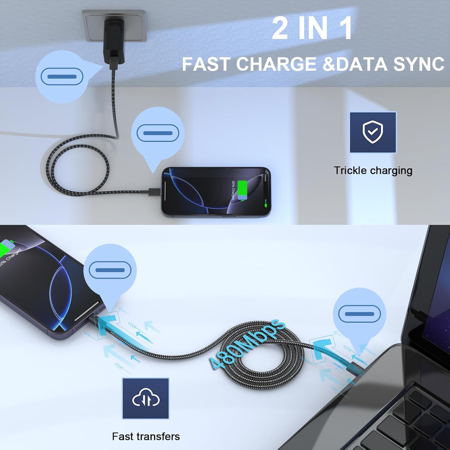 Thumbnail 6 de USB C to USB C 60W charger cable 6ft
