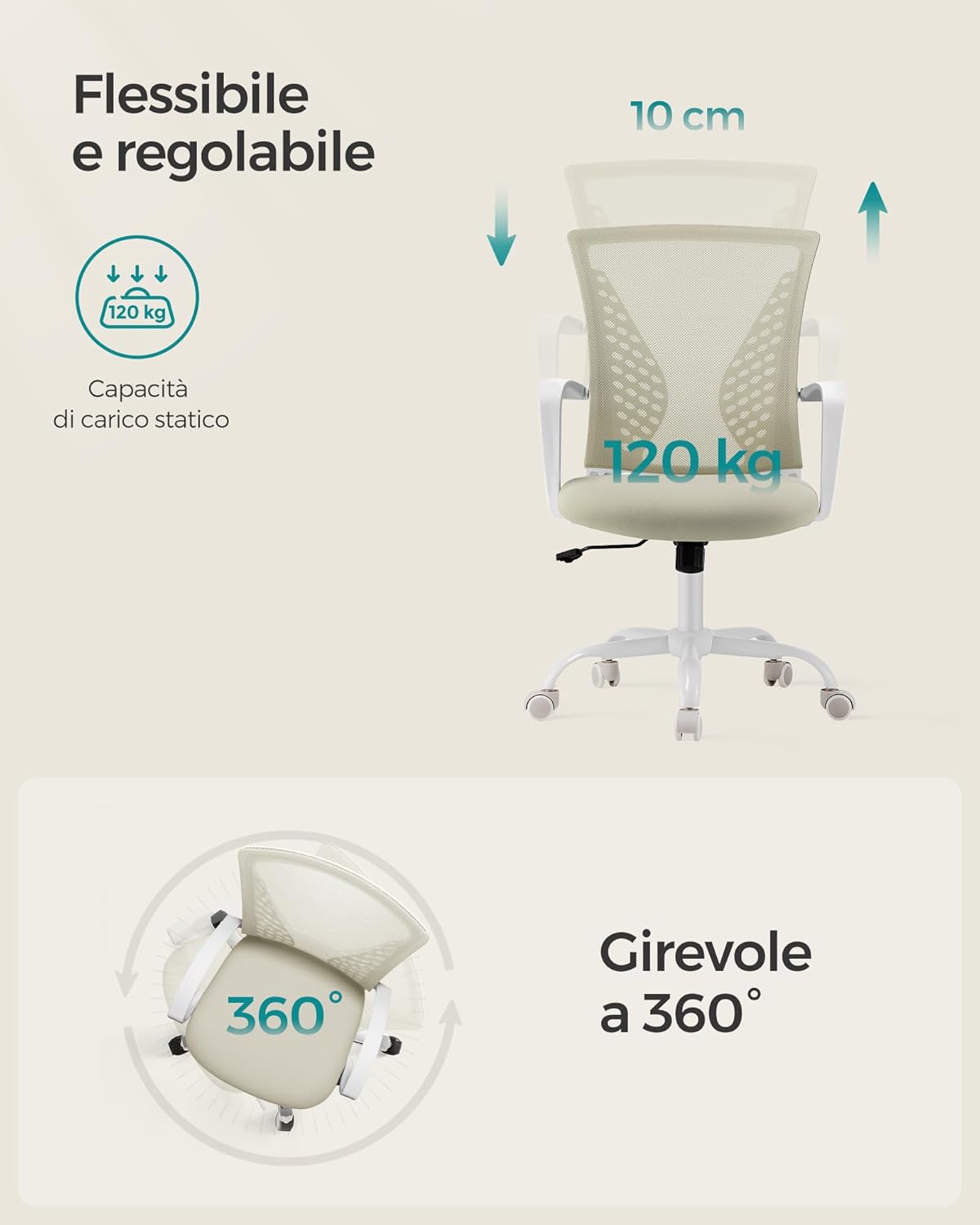 Thumbnail 4 de SONGMICS Office Chair OBN022LH01: Ergonomic Mesh, 120 kg Capacity