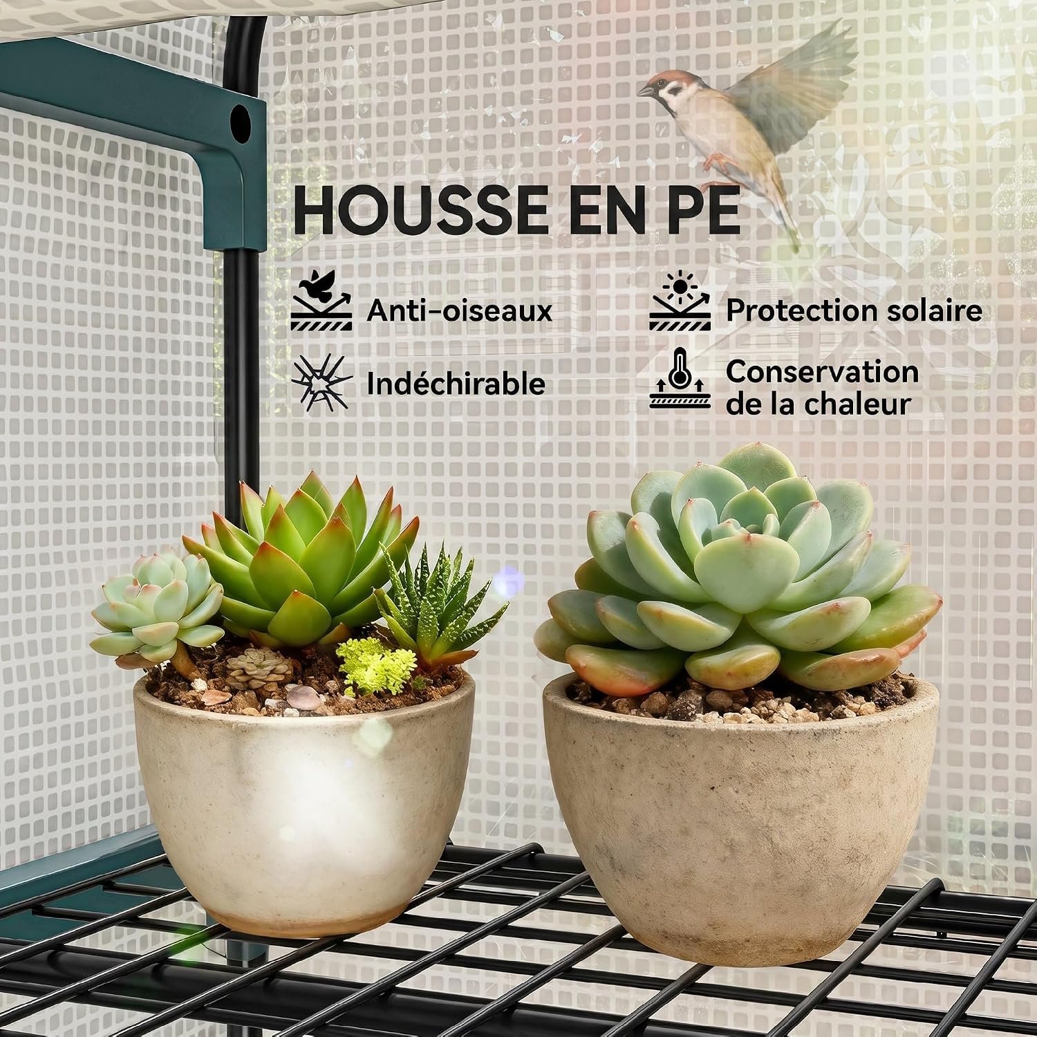 Detalle 2 de Outsunny 845-228V01WT tuinkas met 4 niveaus, PE-zeil en stalen frame