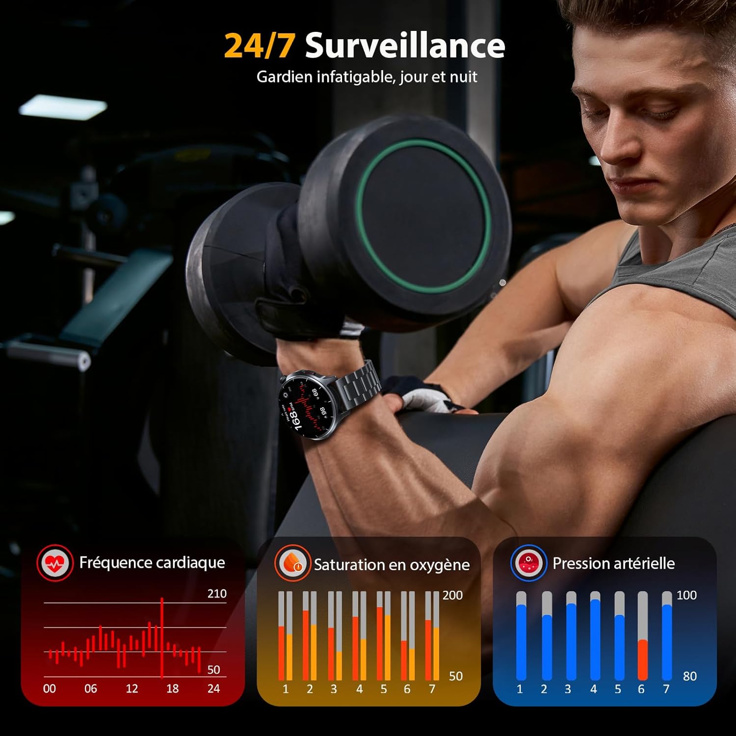 Thumbnail 4 de Montre connectée homme 1,52" HD avec appels Bluetooth et batterie 1000 mAh (IP68, acier noir)