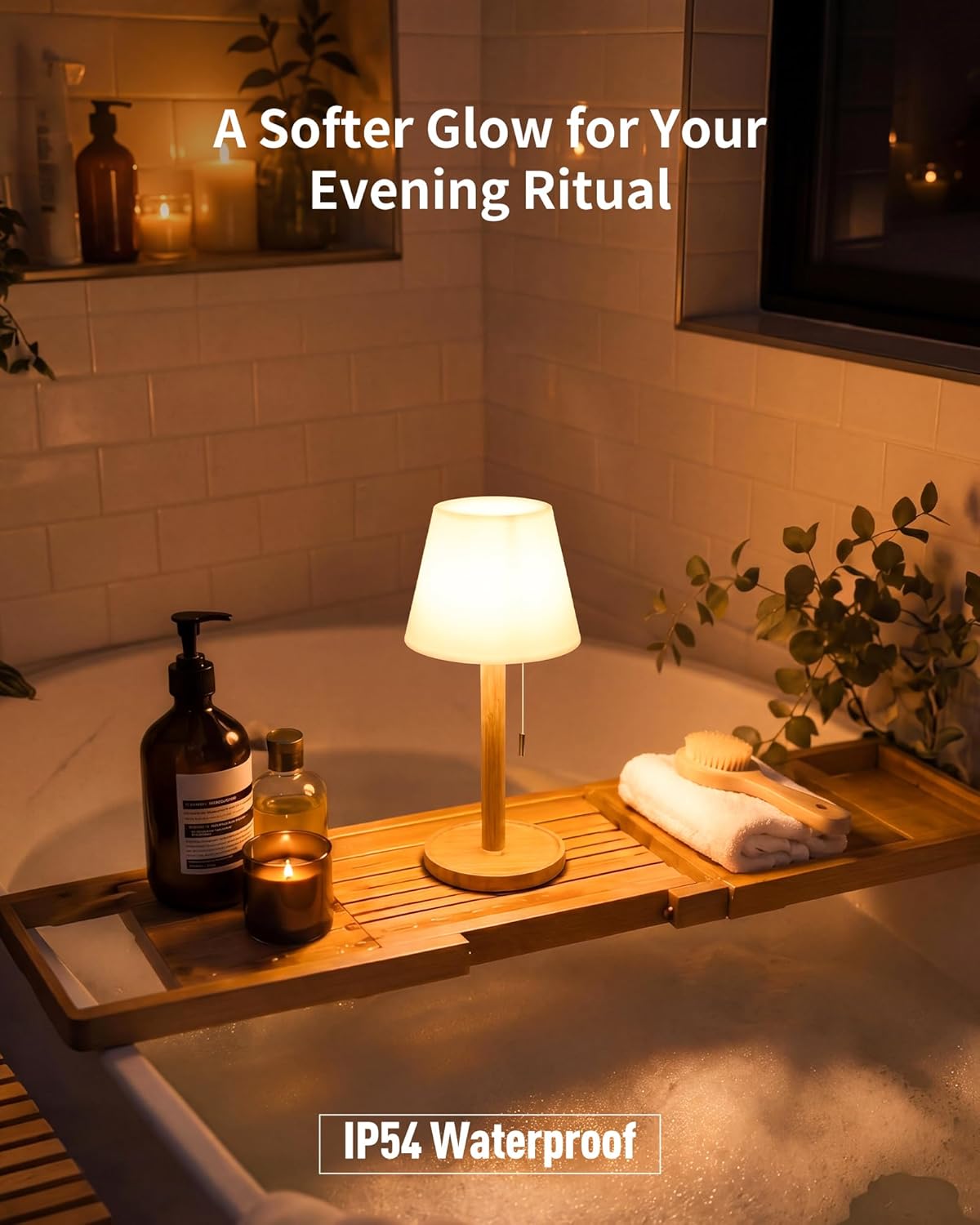 Thumbnail 4 de LuminexDesigns Rechargeable LED Table Lamp – Bamboo, Cordless with Pull-Chain, 3 Colour Temperatures (3000K-6000K)