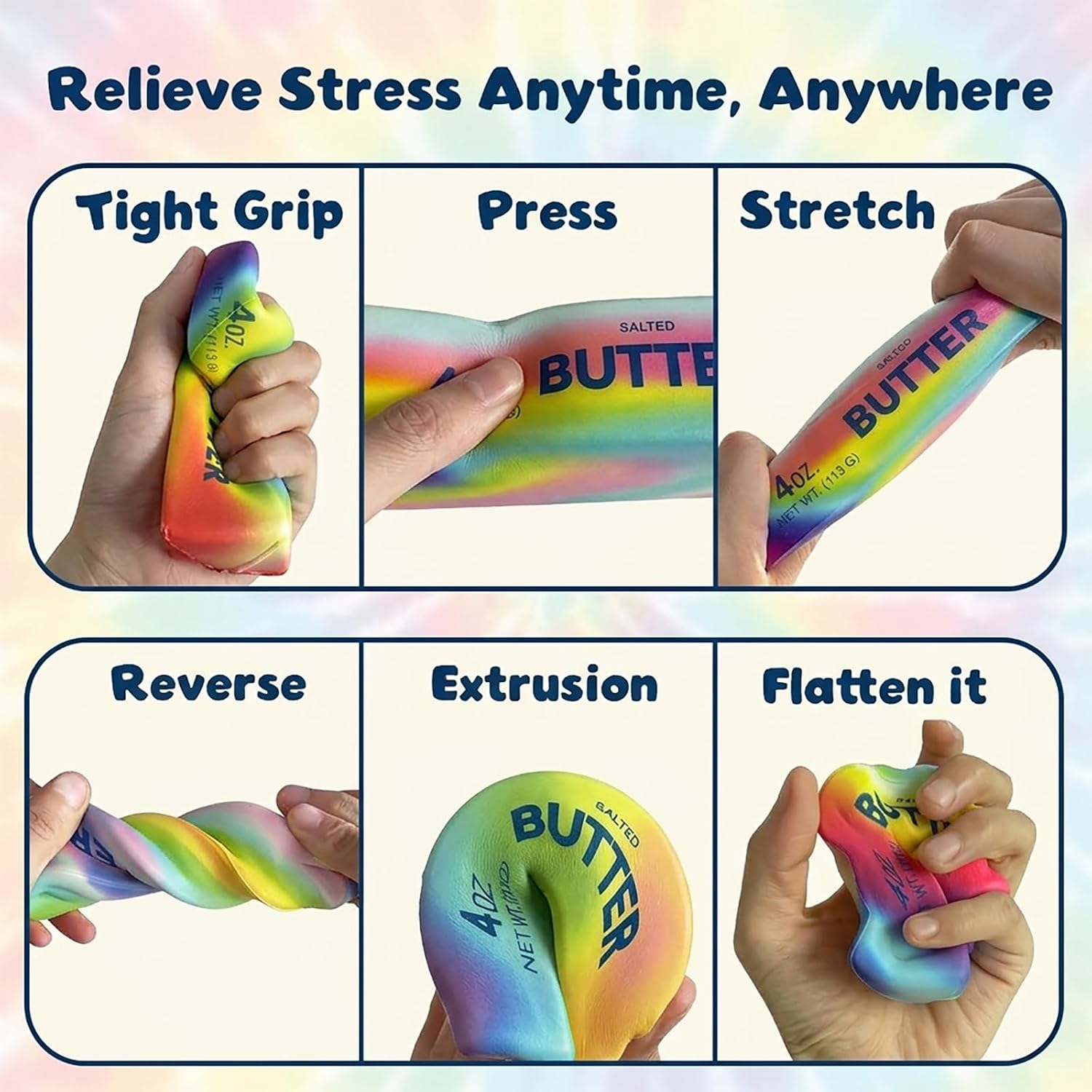 Detalle 1 de TCRDDQF Butter Squishy Stress Toy, 8-Piece Slow-Rising TPR Fidget Set