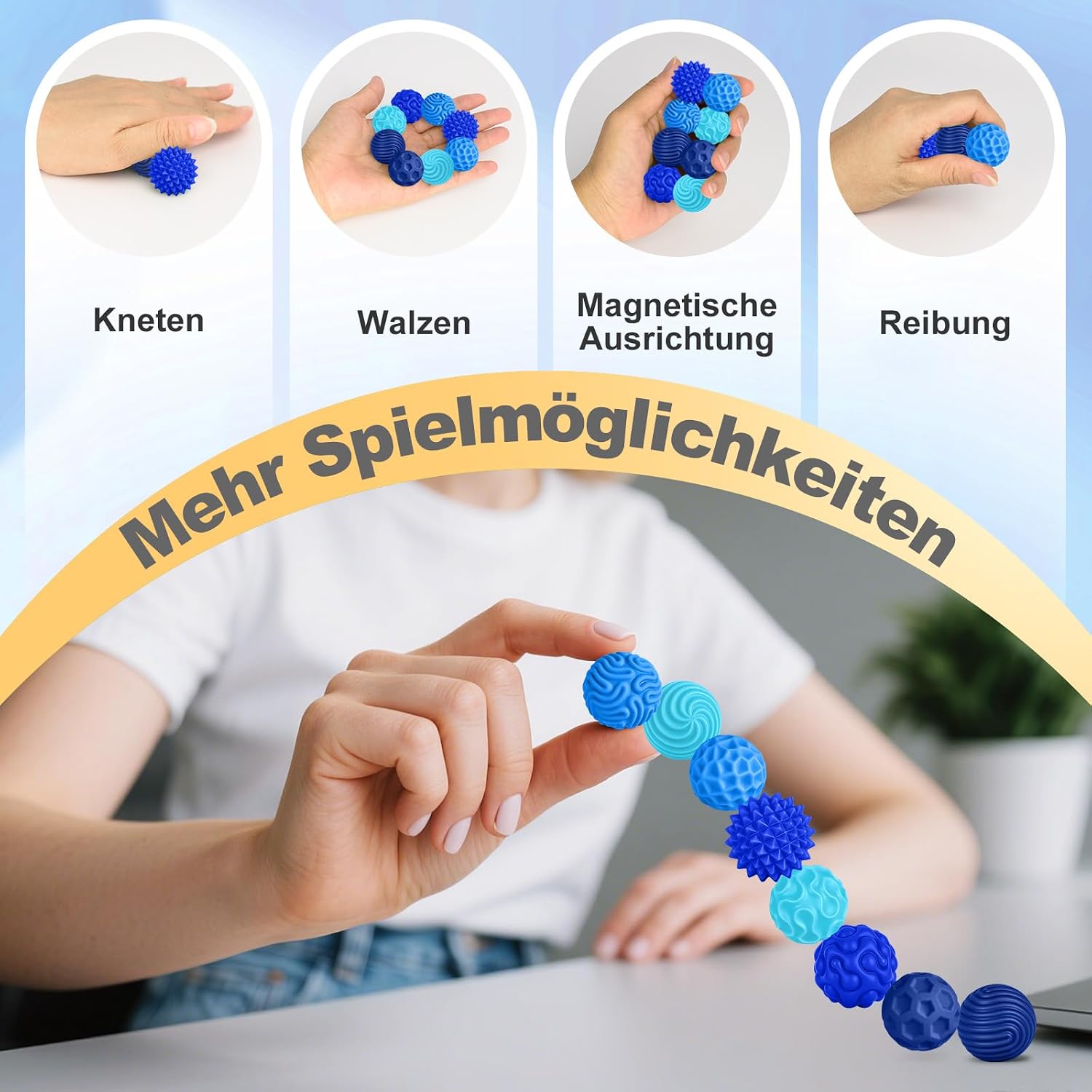 Detalle de Zingbee 8er Magnetische Fidget Toys aus Silikon – Stressabbau mit magnetischen Kugeln (Blau)