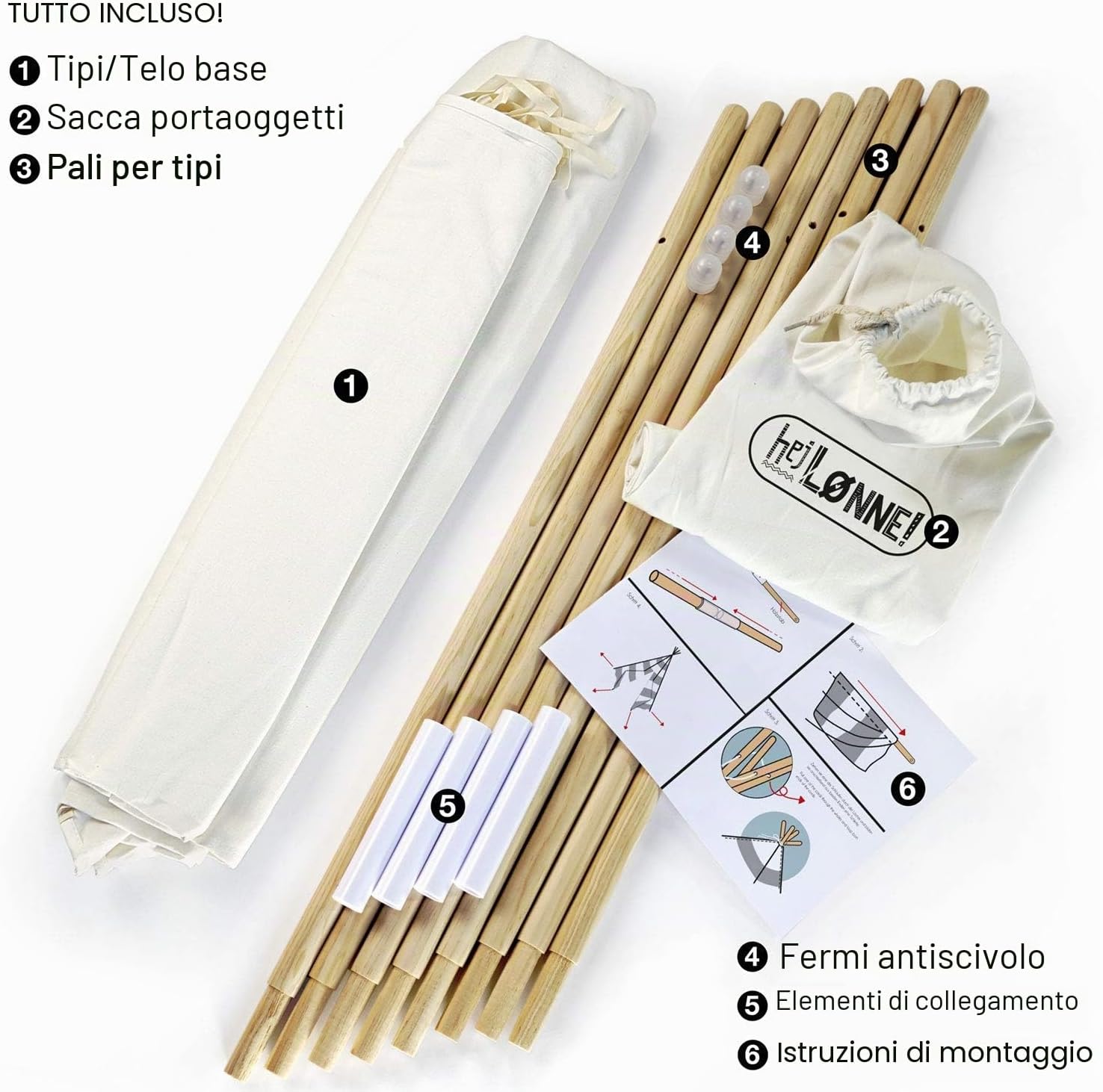 Detalle de HEJ LØNNE Tenda Tipi Indiana per Bambini Beige Naturale con Tappetino e Finestra 120x120x150 cm
