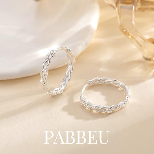 Thumbnail 1 de PABBEU S925 Sterling Silver Twisted Hoop Earrings for Women